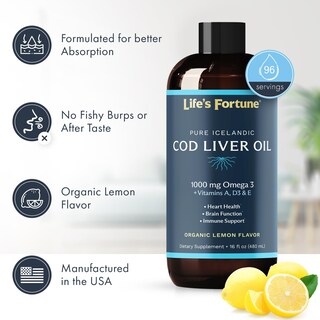 Foto 3 | Suplemento De Aceite De Hígado De Bacalao Orgánico Life's Fortune, 500 Ml - Venta Internacional.