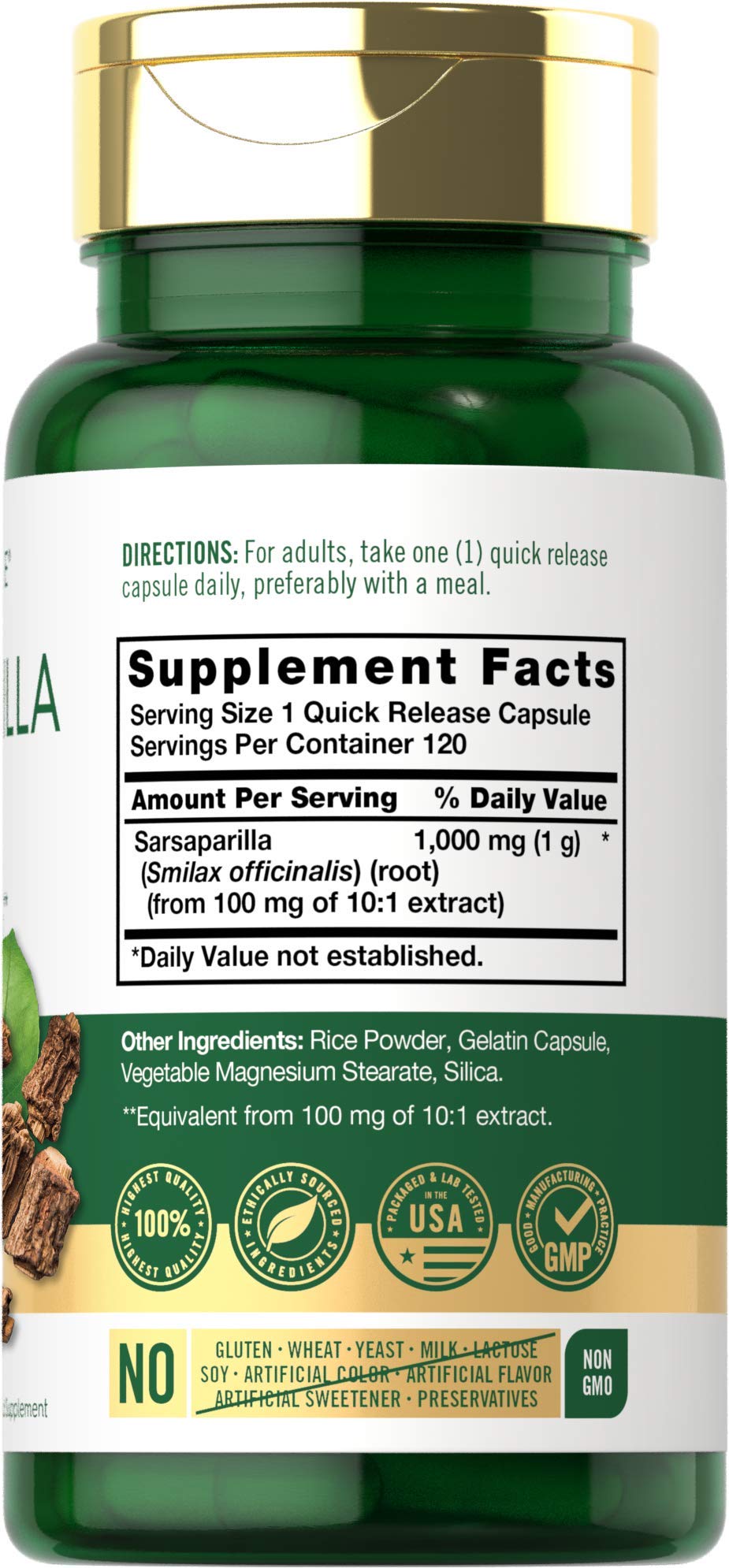 Foto 2 | Suplemento Carlyle En Cápsulas De Raíz De Zarzaparrilla, 1000 Mg, 120 Unidades - Venta Internacional.