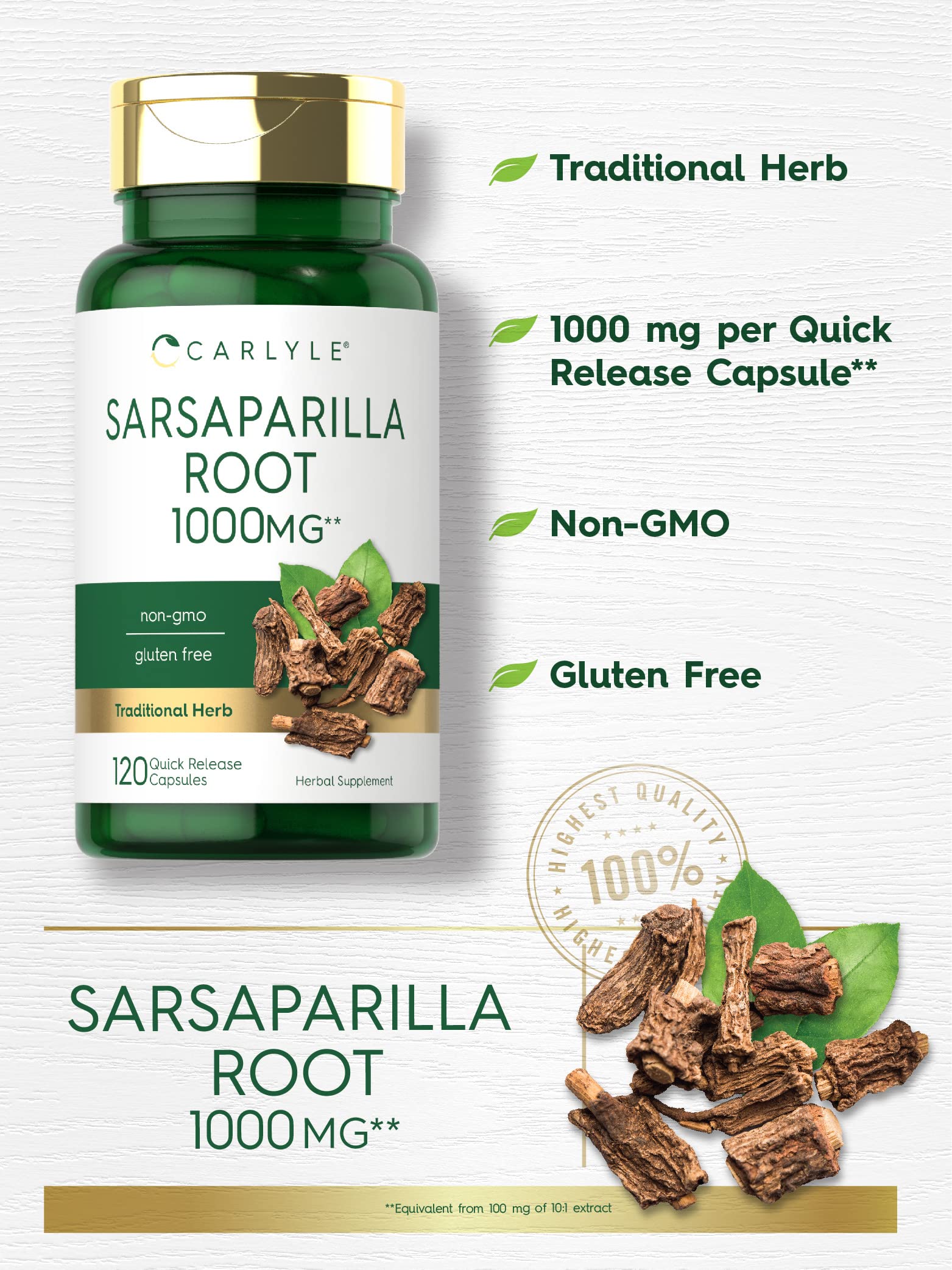 Foto 4 pulgar | Suplemento Carlyle En Cápsulas De Raíz De Zarzaparrilla, 1000 Mg, 120 Unidades - Venta Internacional.