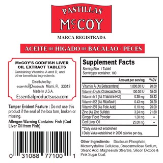 Foto 4 | Suplemento Tabletas Extracto Aceite de Hígado de Bacalao y Pescado Mccoy - Venta Internacional