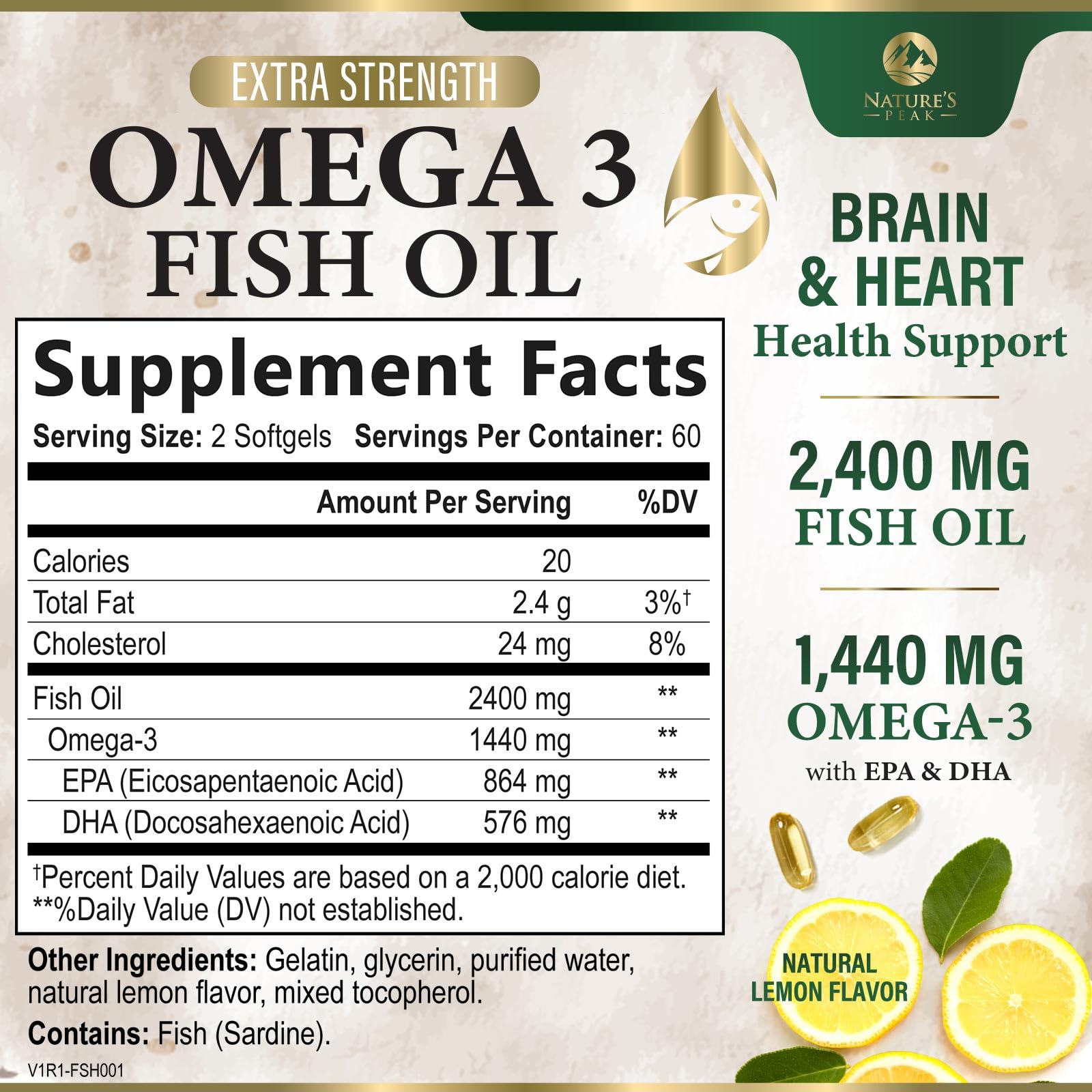 Foto 3 pulgar | Suplemento de Aceite de Pescado Nature's Peak 2400 mg Omega-3 120 Cápsulas Blandas - Venta Internacional