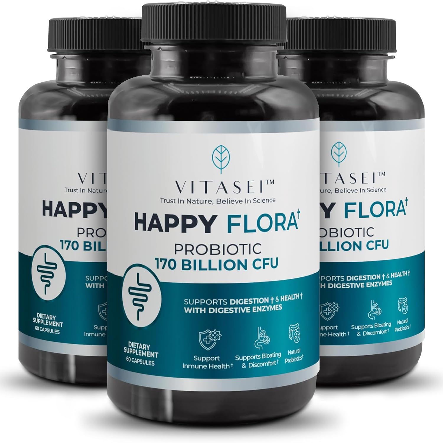 Foto 1 | Suplemento Probiótico Vitasei Happy Flora 170 Mil Millones de UFC 3 Frascos de 60 Cápsulas C/U - Venta Internacional