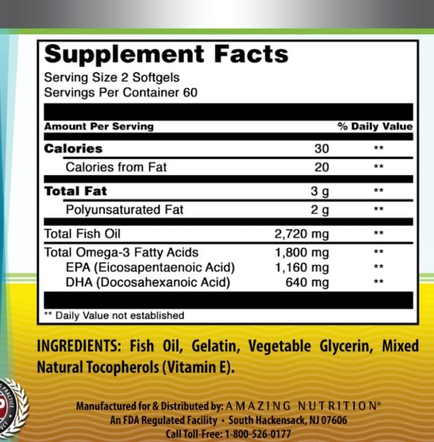 Foto 5 pulgar | Suplemento Amazing Omega Triple Strength de Aceite de Pescado 1360 mg - Venta Internacional