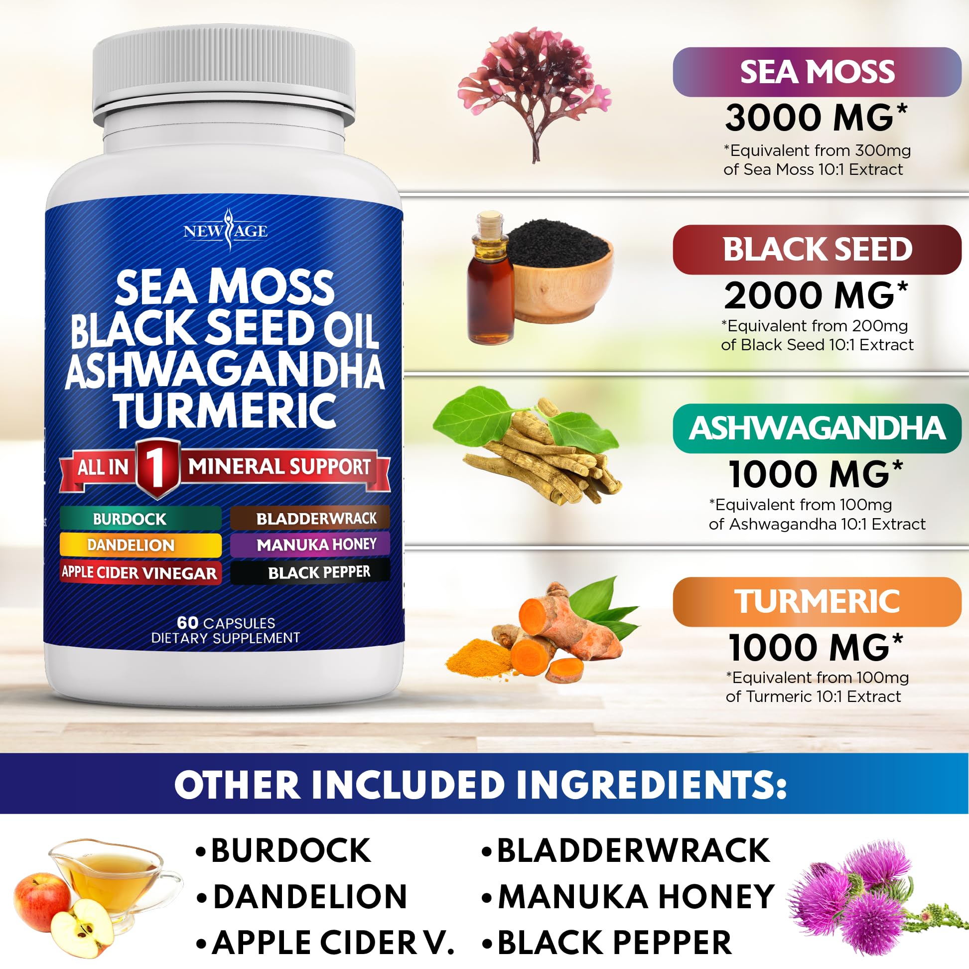 Foto 4 pulgar | Suplemento New Age Silica Sea Moss 3000 Mg Con Aceite De Semilla Negra - Venta Internacional.