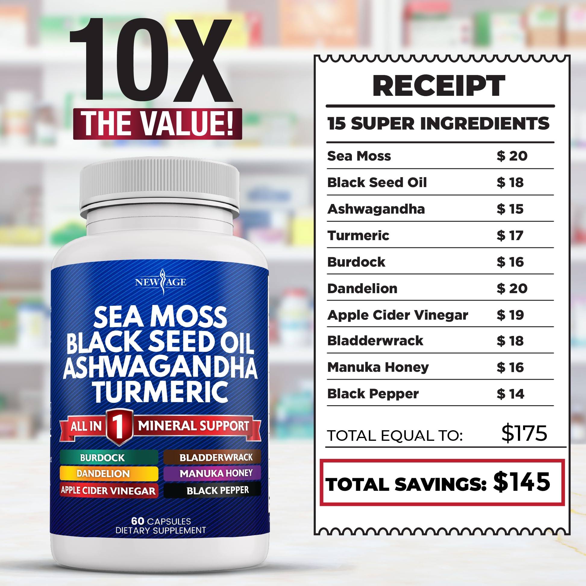 Foto 6 pulgar | Suplemento New Age Silica Sea Moss 3000 Mg Con Aceite De Semilla Negra - Venta Internacional.