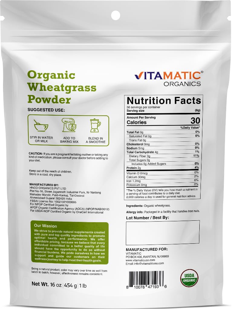 Foto 4 pulgar | Hierba De Trigo En Polvo Vitamatic Organic 454 G (16 Oz) - Venta Internacional.