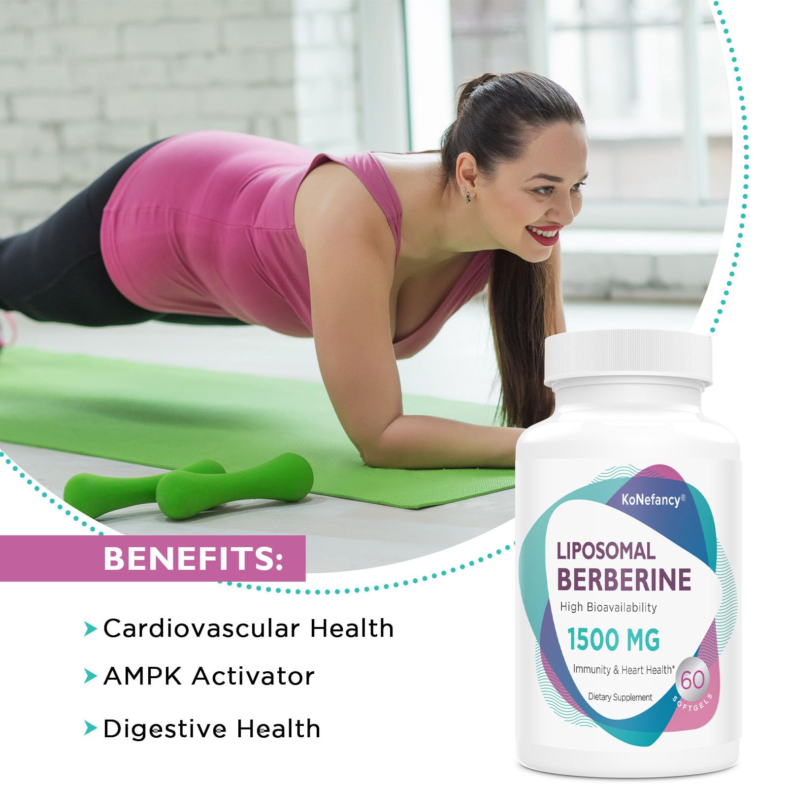 Foto 6 pulgar | Suplemento Konefancy Berberine Hcl 1500 Mg en Cápsulas Liposomales - Venta Internacional
