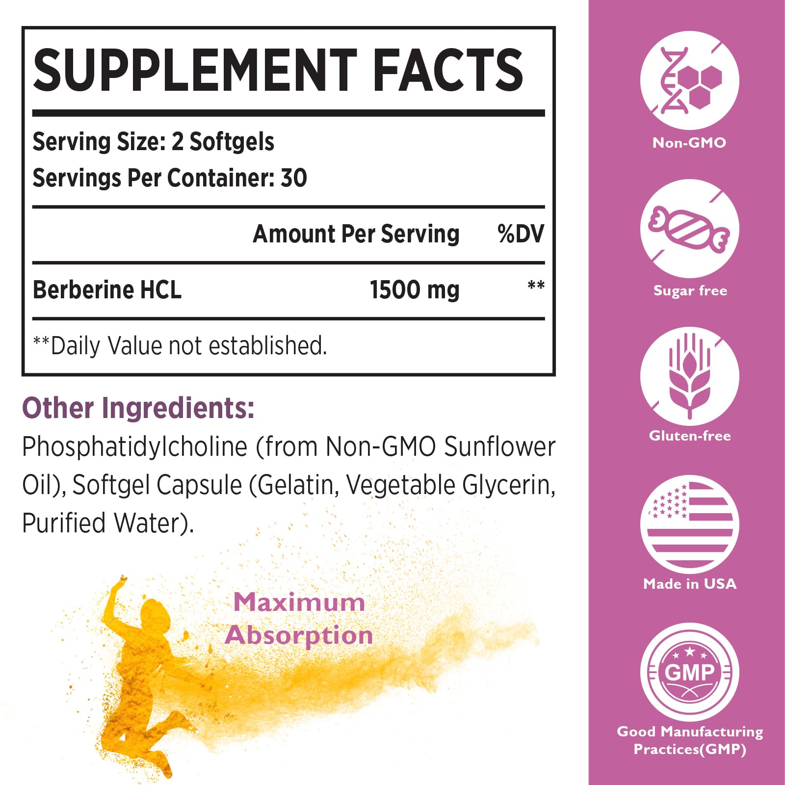 Foto 7 pulgar | Suplemento Konefancy Berberine Hcl 1500 Mg en Cápsulas Liposomales - Venta Internacional