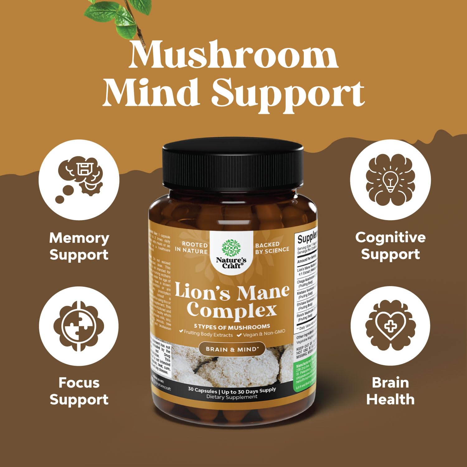 Foto 4 pulgar | Suplemento Natures Craft Advanced Lion's Mane con Reishi 30 Cápsulas - Venta Internacional