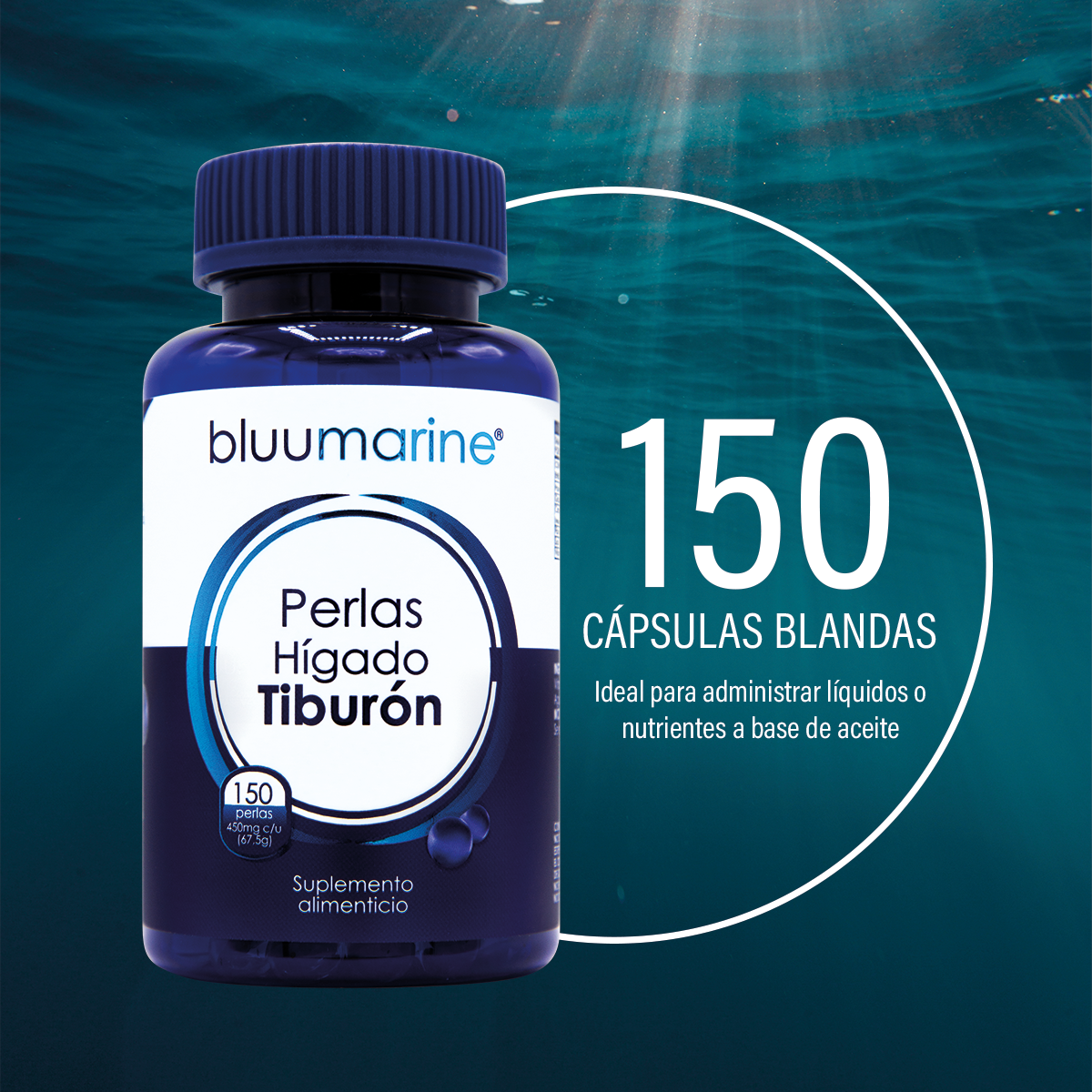 Foto 3 pulgar | Bluumarine Perlas Hígado De Tiburón Suplemento Alimenticio Con Omega-3, Vitamina A Y D 150 Perlas Para Sistema Inm