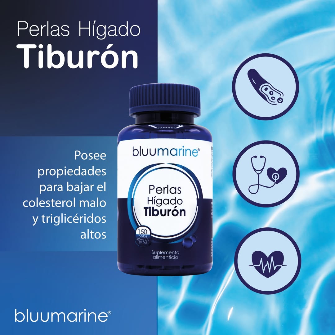 Foto 5 pulgar | Bluumarine Perlas Hígado De Tiburón Suplemento Alimenticio Con Omega-3, Vitamina A Y D 150 Perlas Para Sistema Inm
