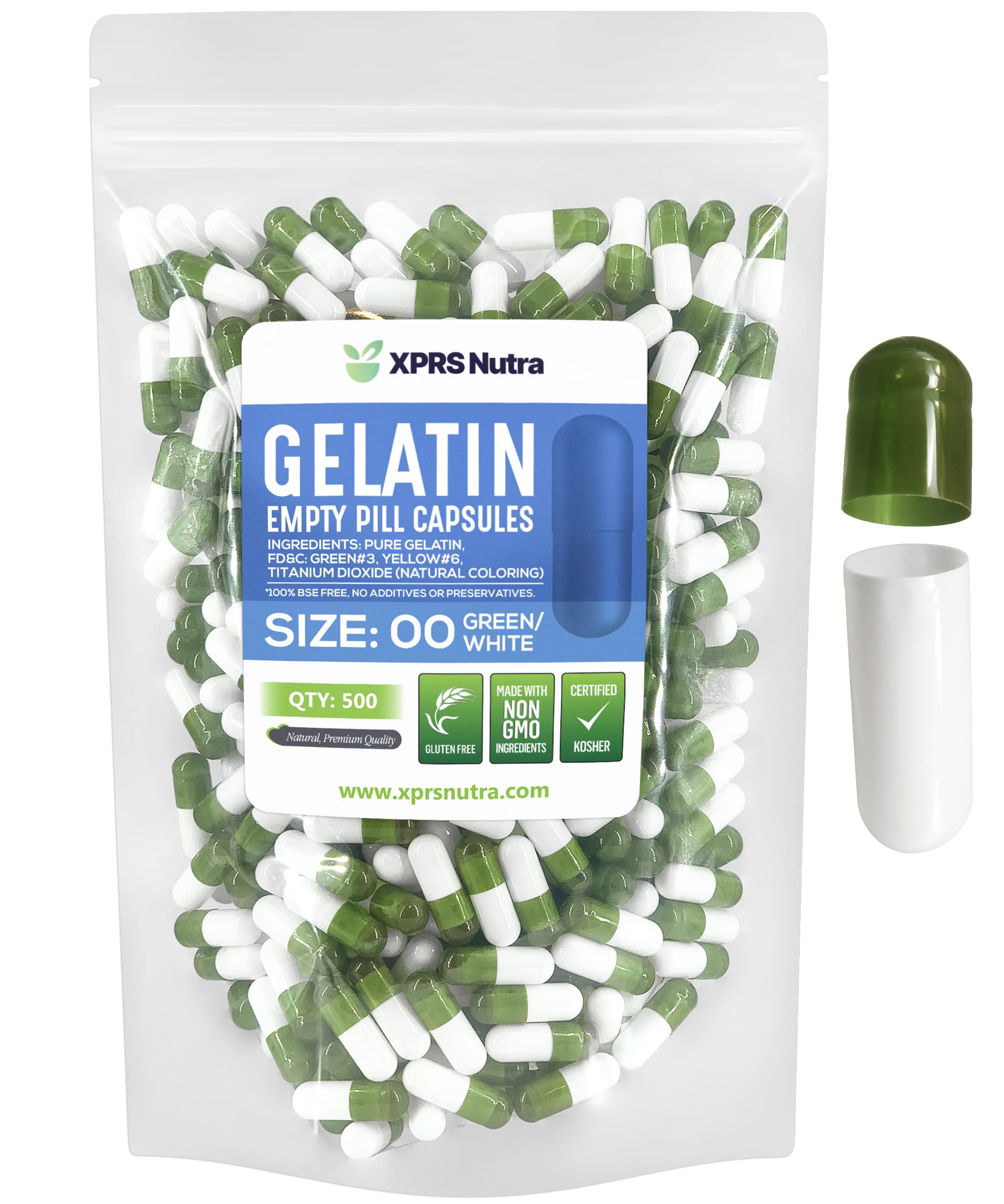Foto 2 pulgar | Cápsulas Vacías Xprs Nutra, Tamaño 00, 500 Unidades, Gelatina Verde/blanca - Venta Internacional.