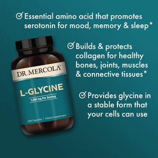 Foto 4 | Suplemento Dr. Mercola L-glicina 1000 Mg 90 Porciones 180 Cápsulas - Venta Internacional.