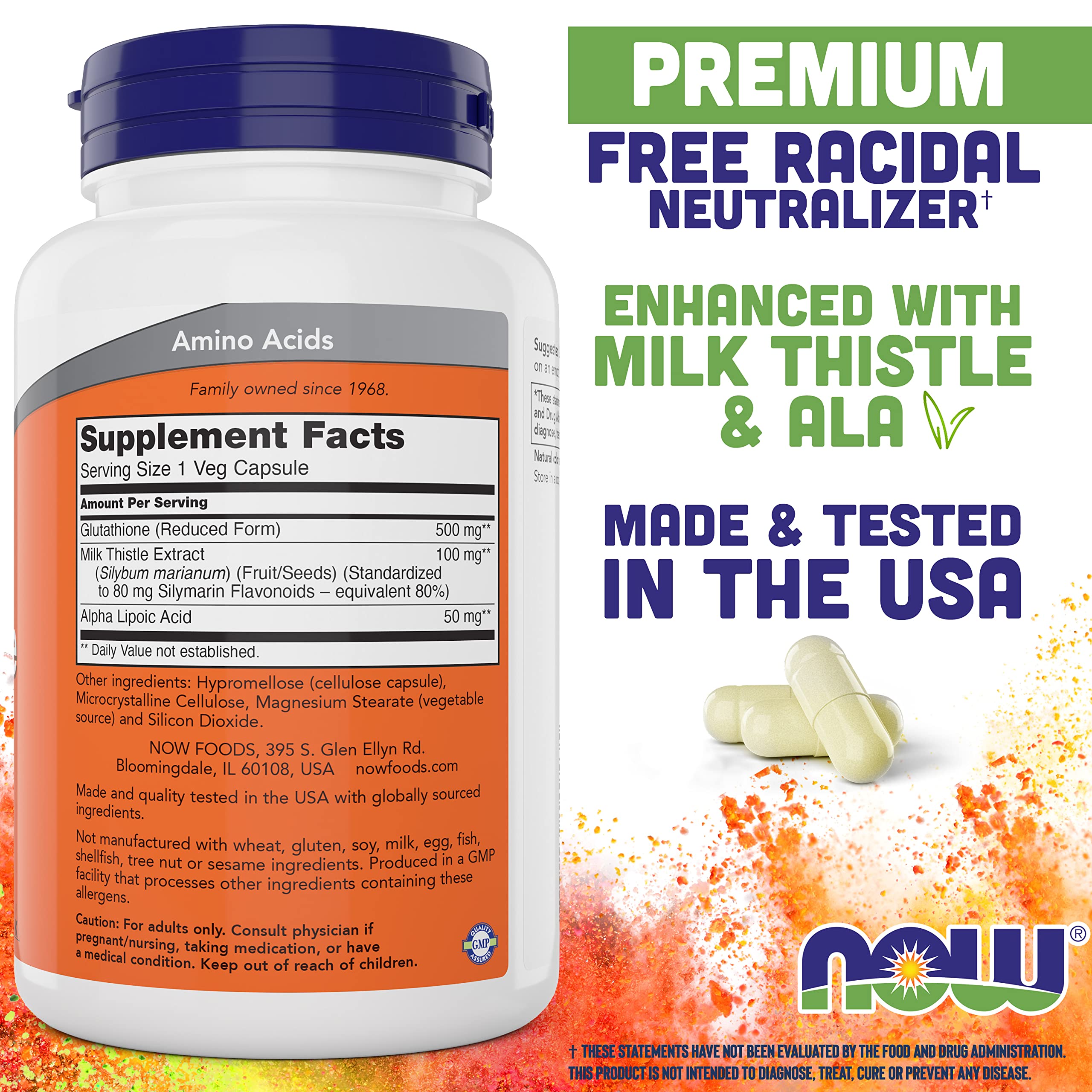 Foto 3 pulgar | Suplemento Now Foods Glutatión 500 mg Vegano 2 Frascos con 100 Cápsulas C/U - Venta Internacional
