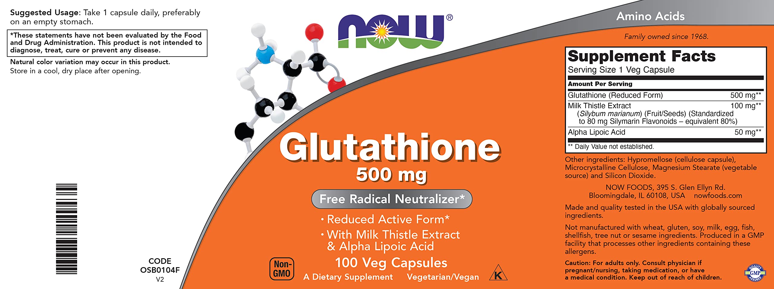 Foto 5 pulgar | Suplemento Now Foods Glutatión 500 mg Vegano 2 Frascos con 100 Cápsulas C/U - Venta Internacional
