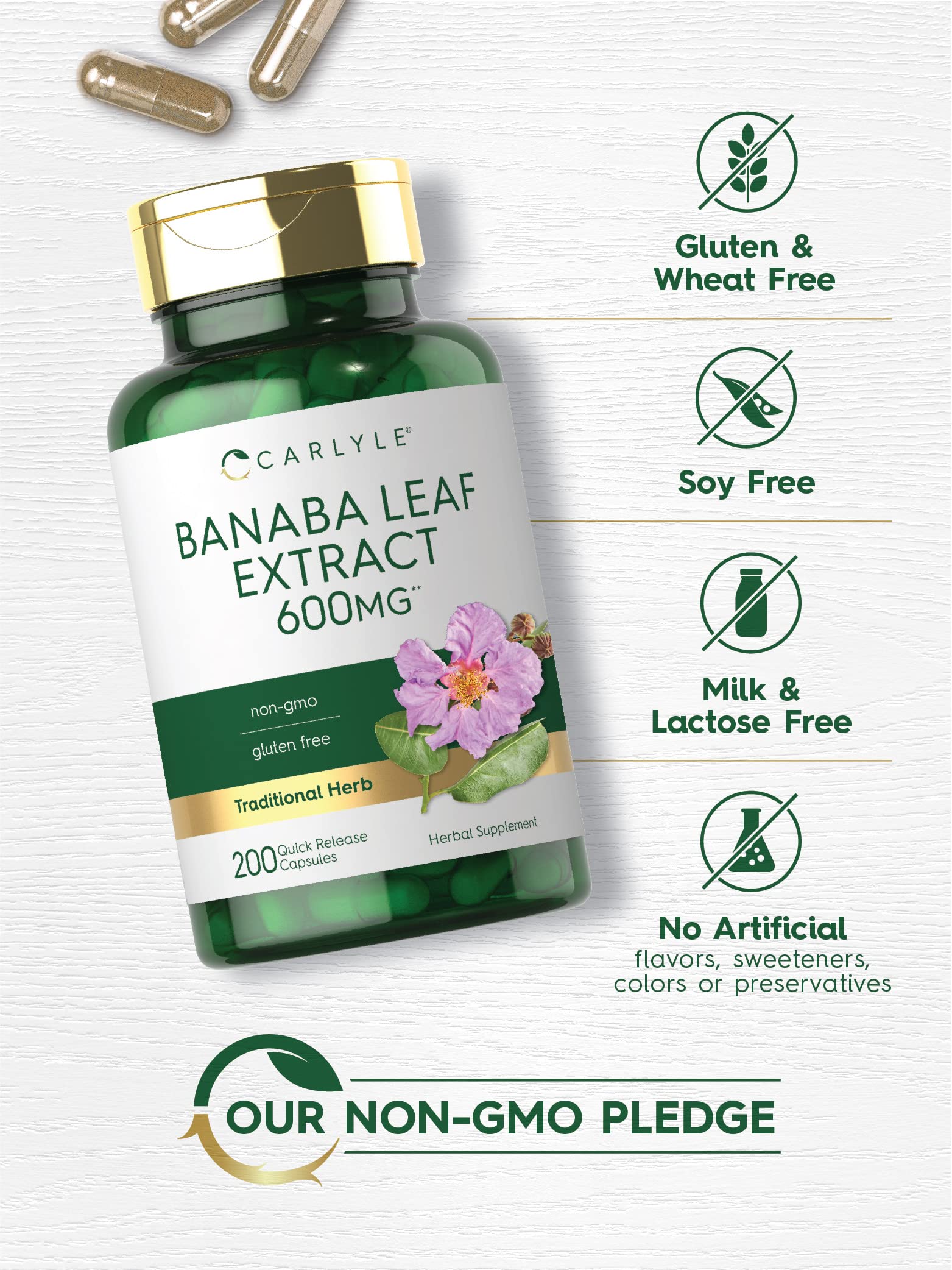 Foto 5 pulgar | Suplemento De Extracto De Hoja De Banaba De Carlyle En Cápsulas, 600 Mg, 200 Unidades - Venta Internacional.