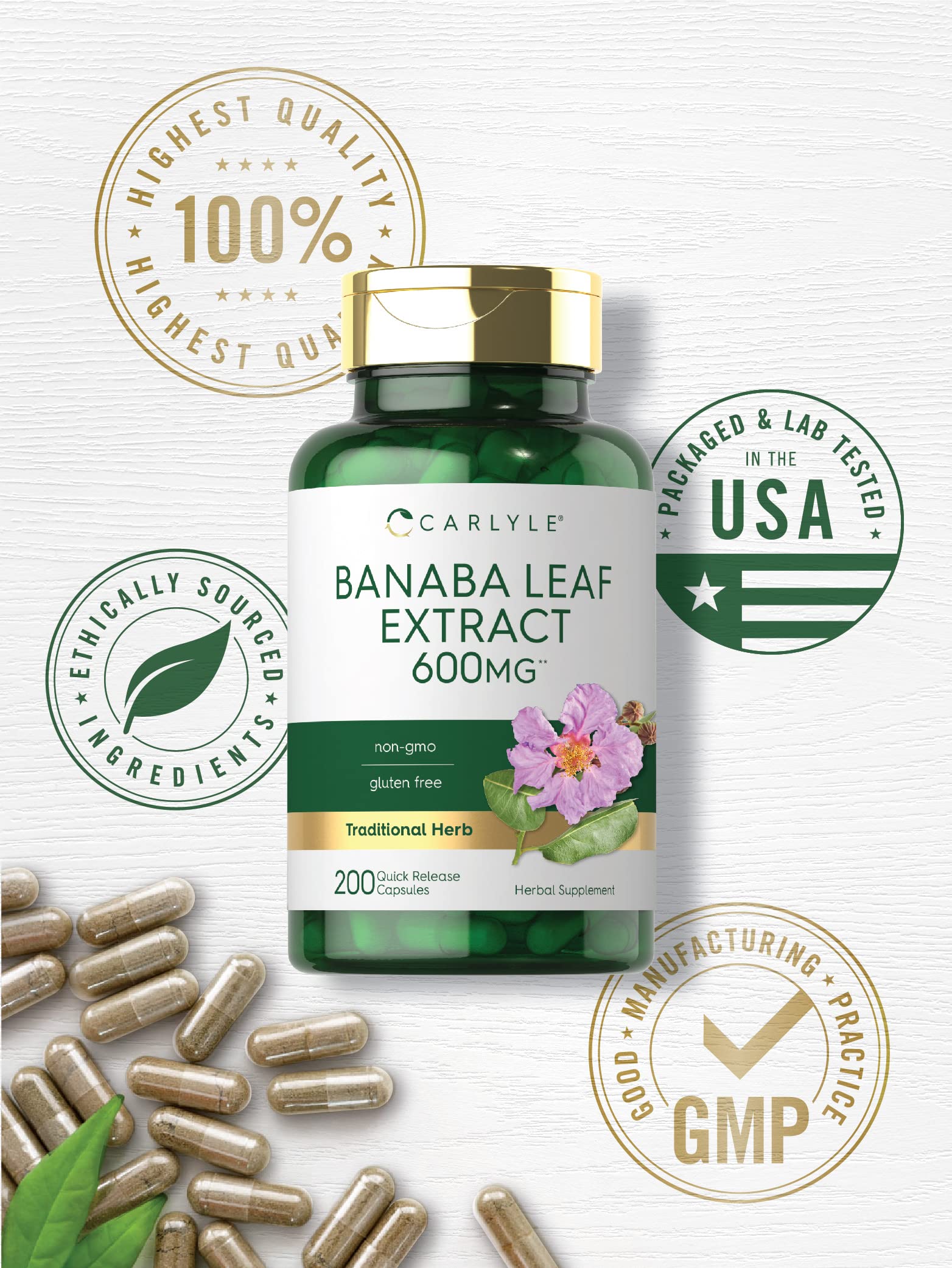 Foto 6 pulgar | Suplemento De Extracto De Hoja De Banaba De Carlyle En Cápsulas, 600 Mg, 200 Unidades - Venta Internacional.