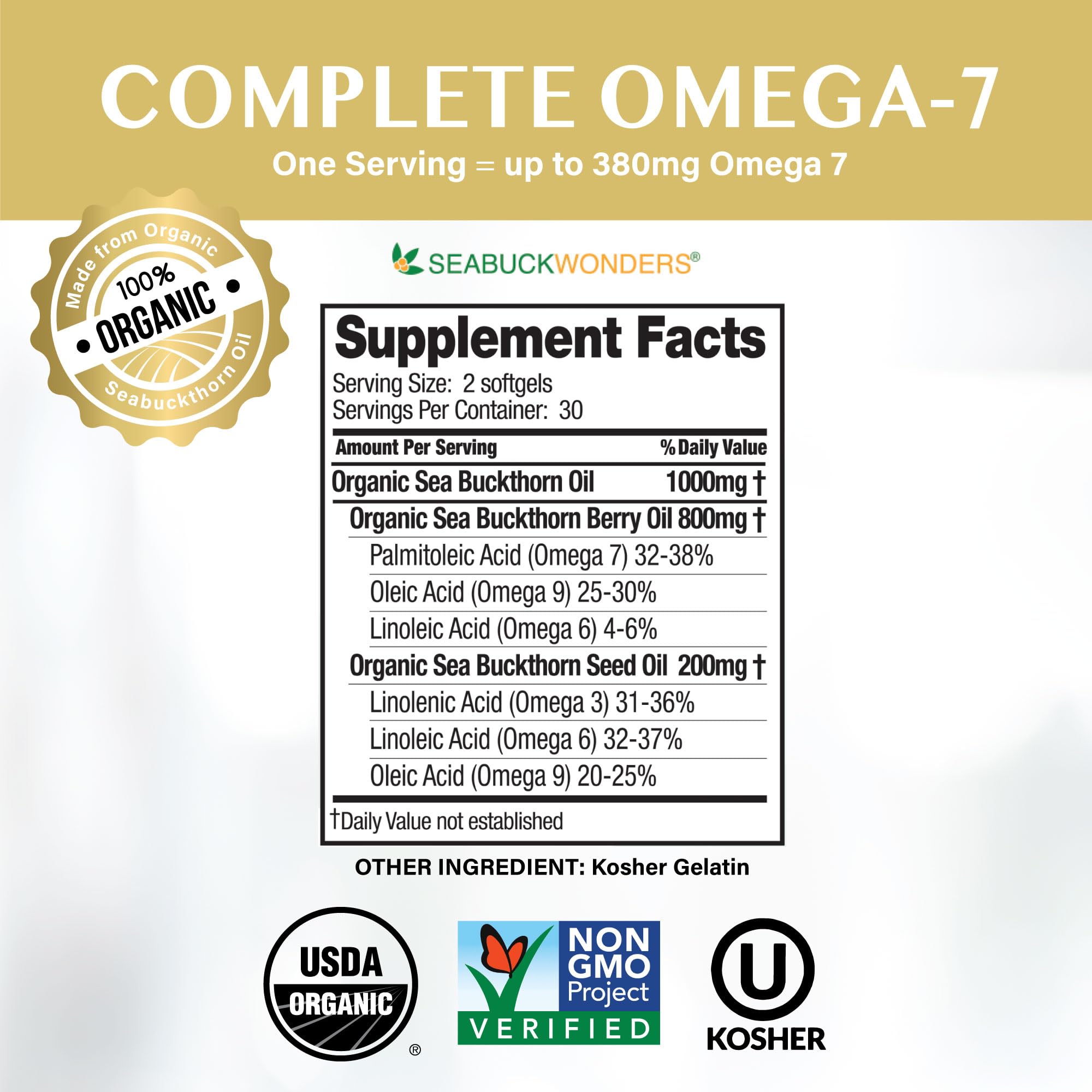 Foto 3 pulgar | Suplemento Seabuckwonders Omega-7 Complete 30 Cápsulas Blandas 500 Mg - Venta Internacional.