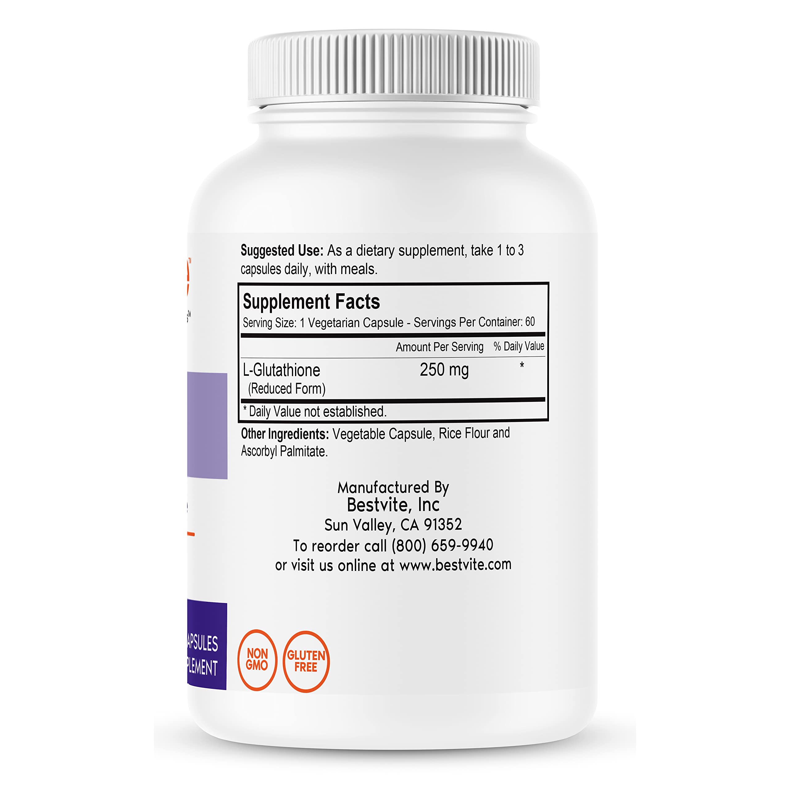Foto 3 pulgar | Suplemento Bestvite L-glutatión 250 Mg 60 Cápsulas Veganas - Venta Internacional.