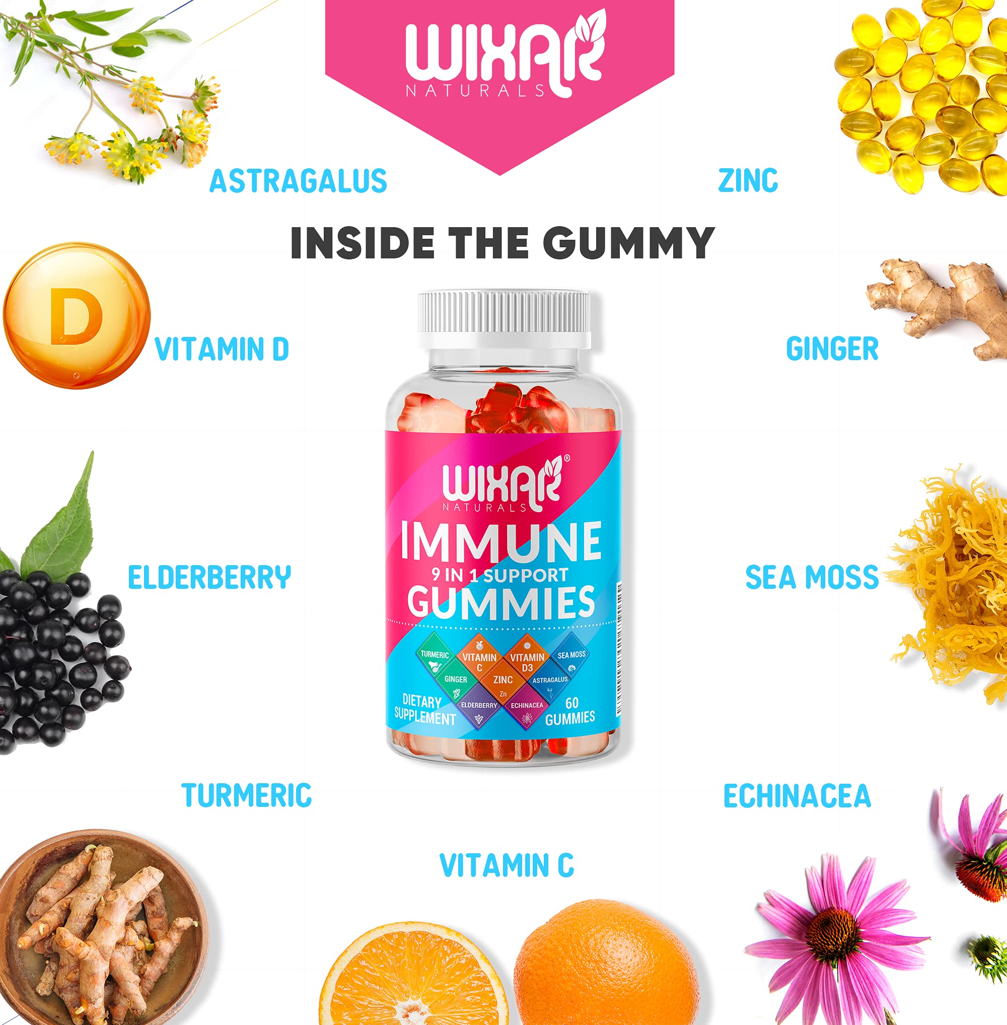 Foto 4 pulgar | Gomitas Wixar Naturals 9 en 1 con Saúco 60 Unidades - Venta Internacional