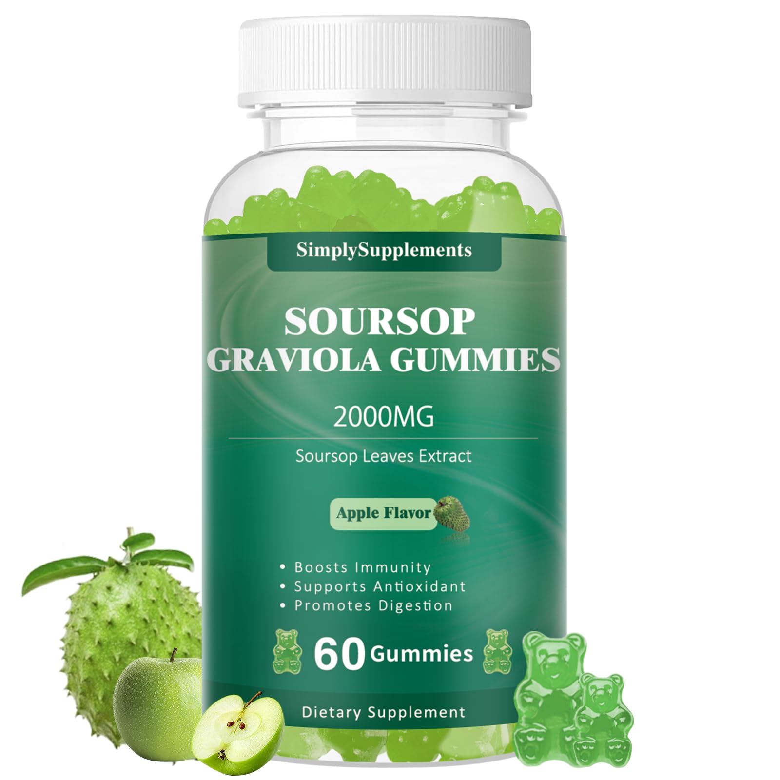 Foto 2 pulgar | Gomitas Simplysupplements Guanábana Graviola 2000 Mg 60 Unidades - Venta Internacional.