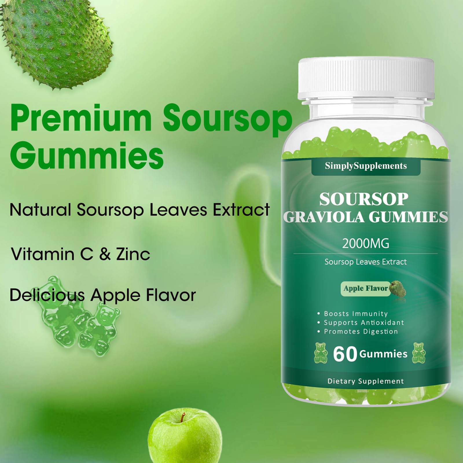 Foto 4 pulgar | Gomitas Simplysupplements Guanábana Graviola 2000 Mg 60 Unidades - Venta Internacional.