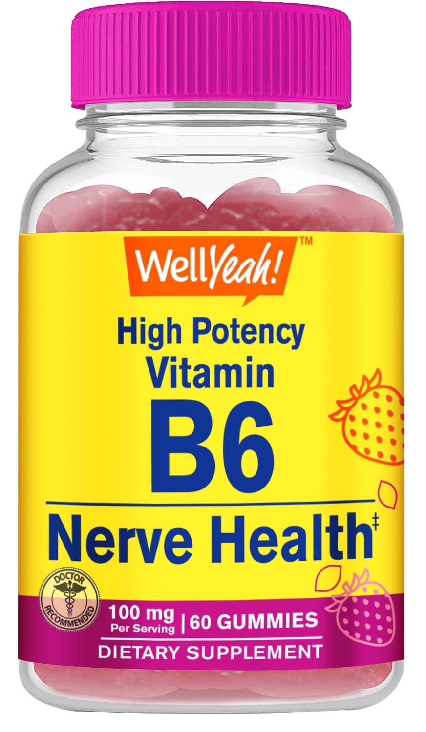 Foto 2 pulgar | Gomitas De Vitamina B6 Supplement Wellyeah, 100 Mg, 60 Unidades - Venta Internacional.