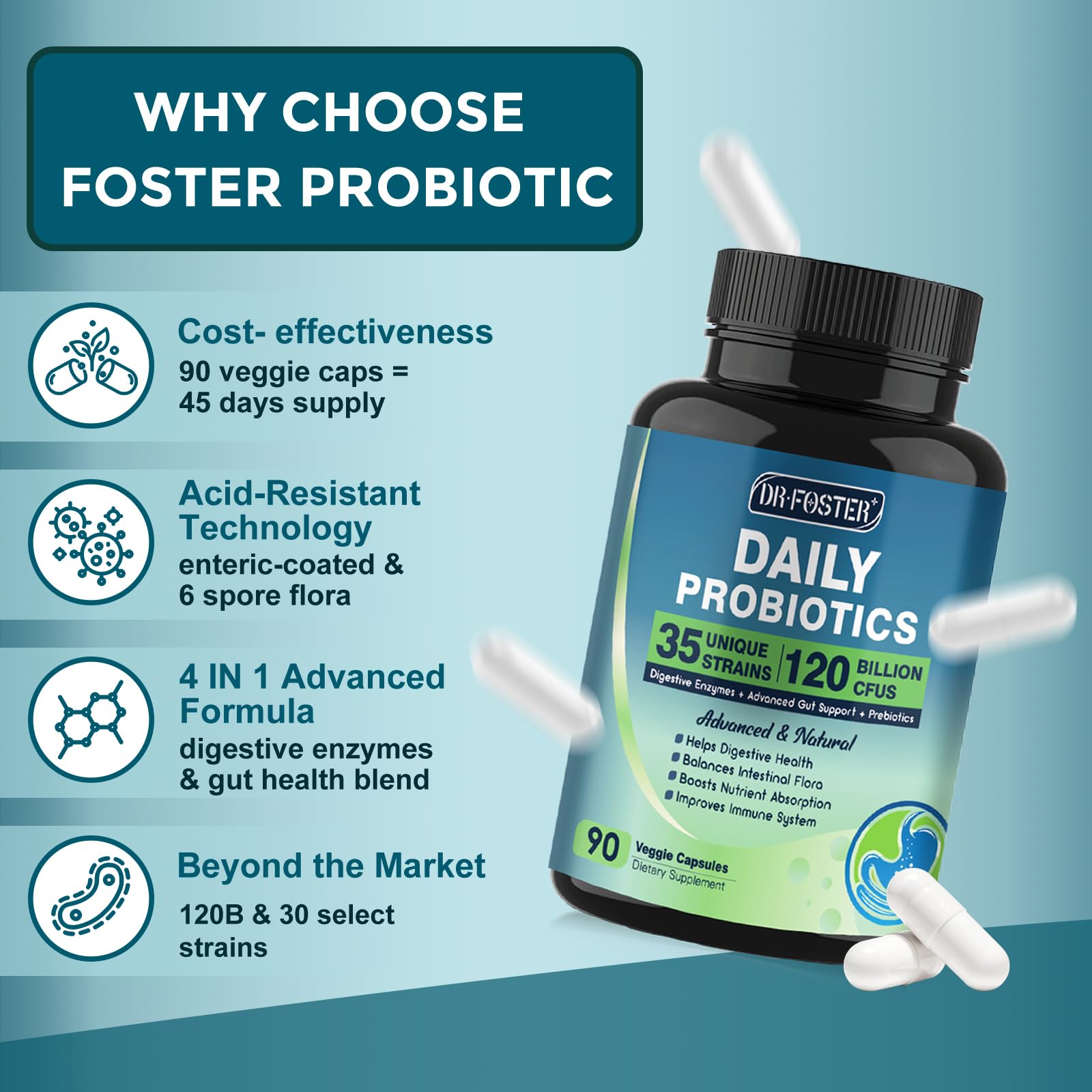 Foto 2 | Probióticos Dr Foster para la Salud Digestiva 90 Cápsulas - Venta Internacional