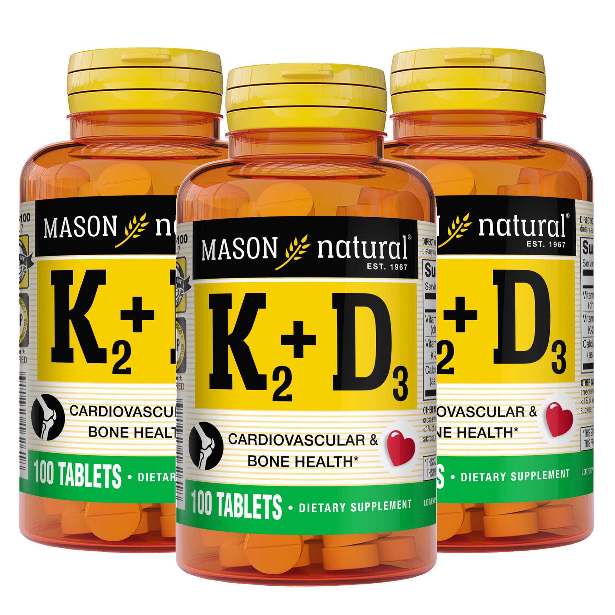 Foto 2 pulgar | Suplemento Mason Natural Vitamina K2 100 Mcg + D3 1000 Ui 100 Comprimidos (paquete De 3) - Venta Internacional.