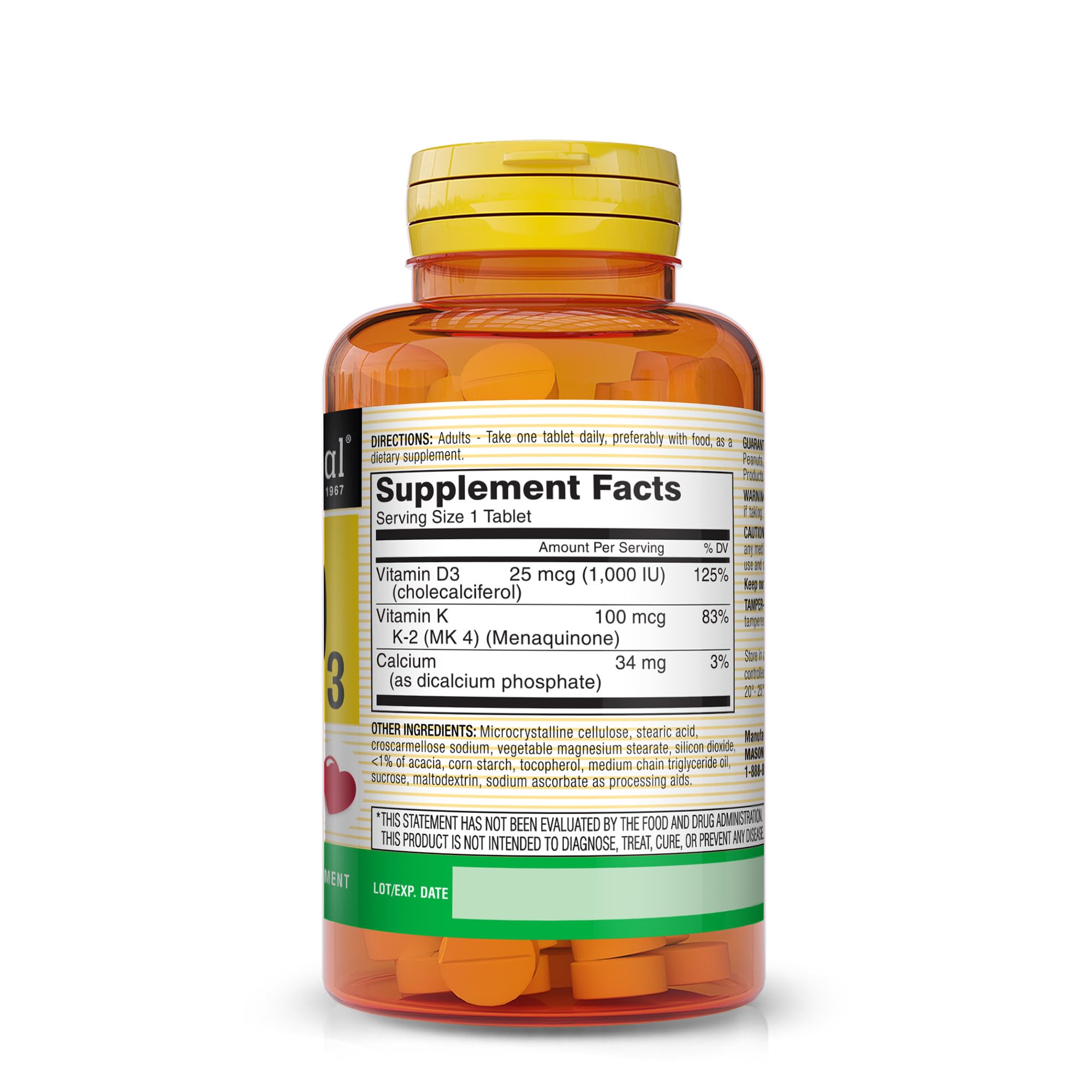 Foto 3 pulgar | Suplemento Mason Natural Vitamina K2 100 Mcg + D3 1000 Ui 100 Comprimidos (paquete De 3) - Venta Internacional.