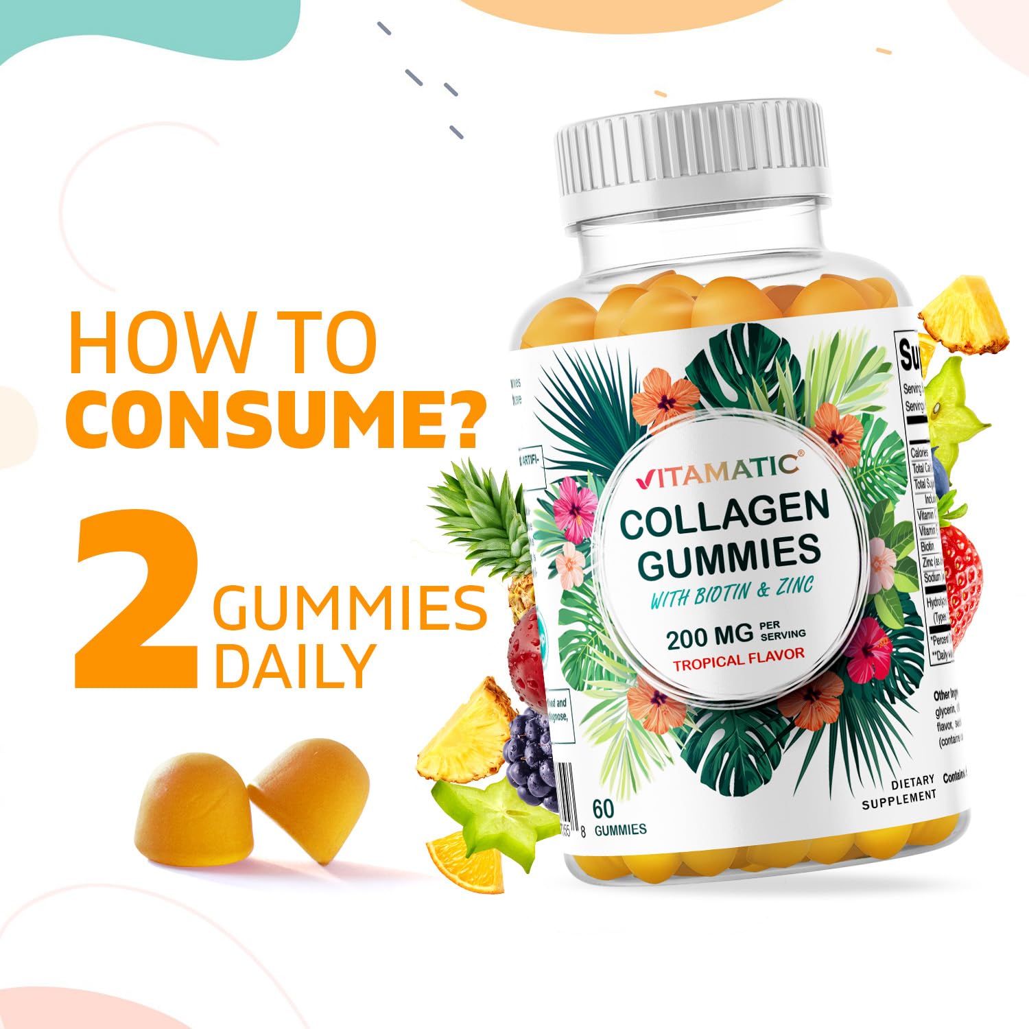 Foto 4 pulgar | Gomitas de Colágeno Hidrolizadas Vitamáticamente Con Vitamina C Zinc 200 Mg - Venta Internacional