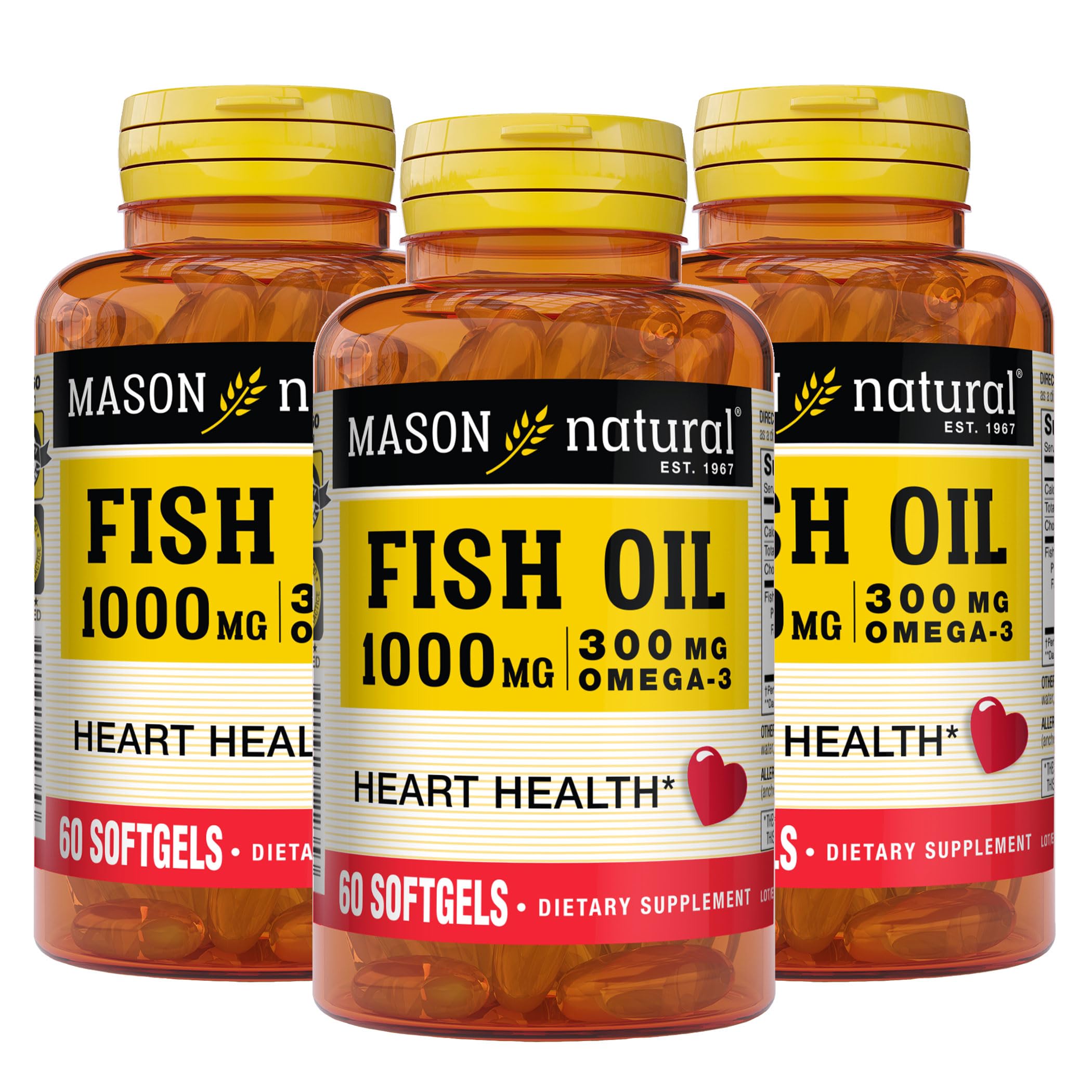 Foto 2 pulgar | Suplemento de Aceite de Pescado Mason Natural Omega-3 1000 mg 3 Frascos de 60 Cápsulas C/U - Venta Internacional