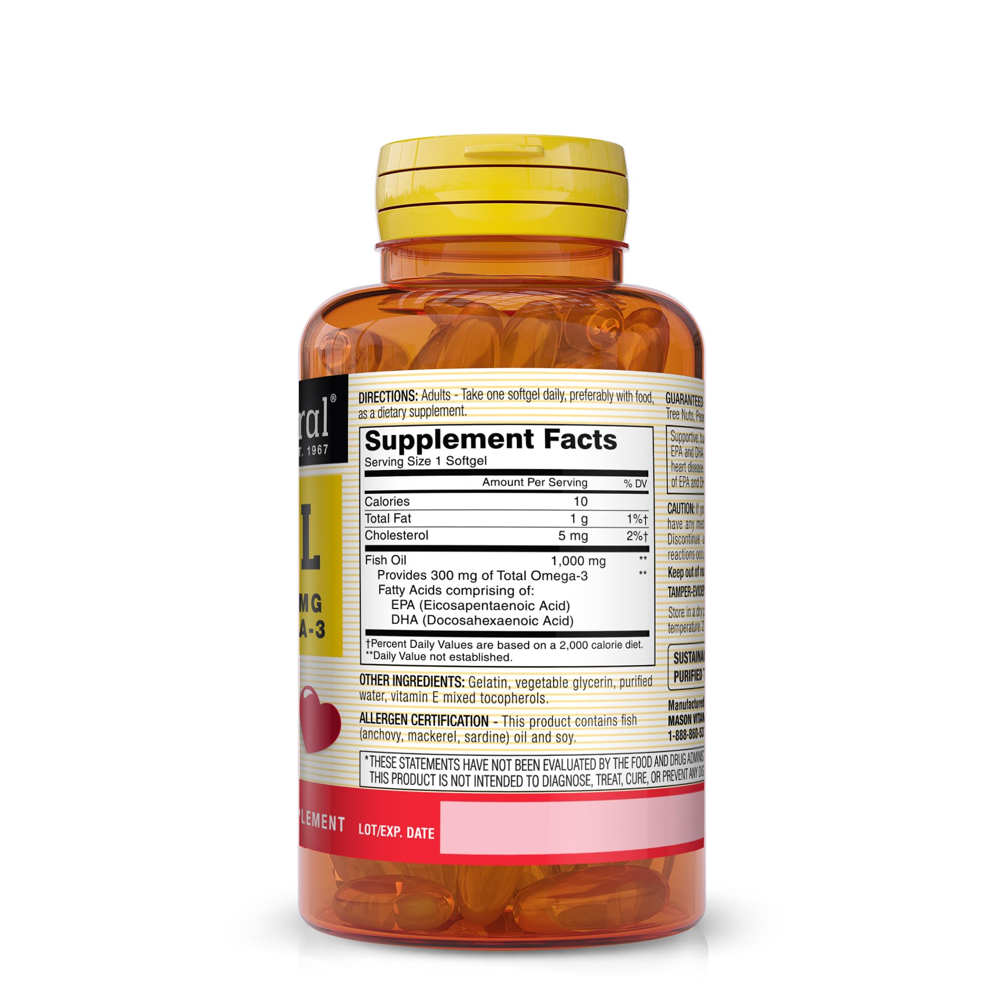 Foto 3 pulgar | Suplemento de Aceite de Pescado Mason Natural Omega-3 1000 mg 3 Frascos de 60 Cápsulas C/U - Venta Internacional