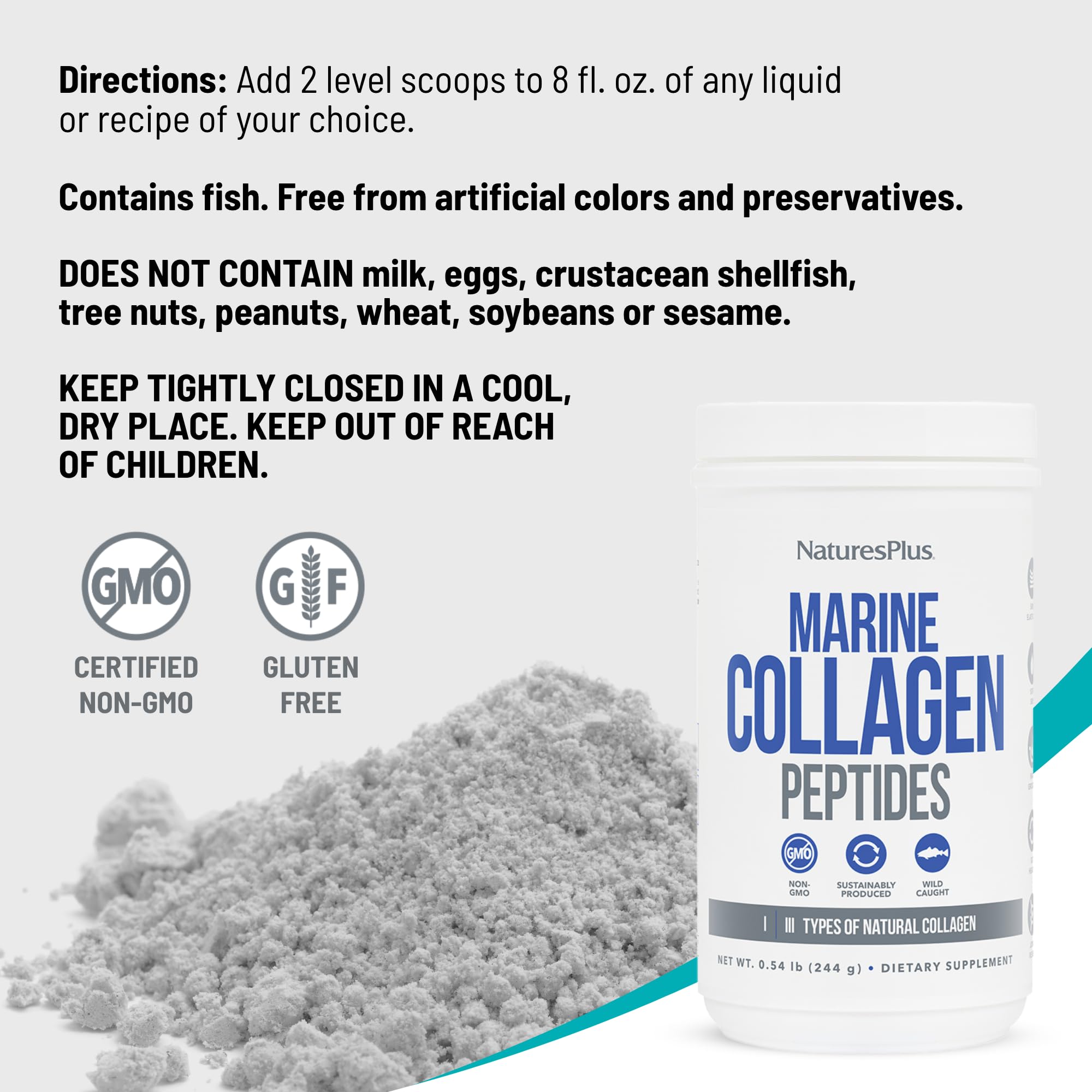 Foto 5 | Suplemento Natures Plus De Péptidos De Colágeno Marino 250 G - Venta Internacional.