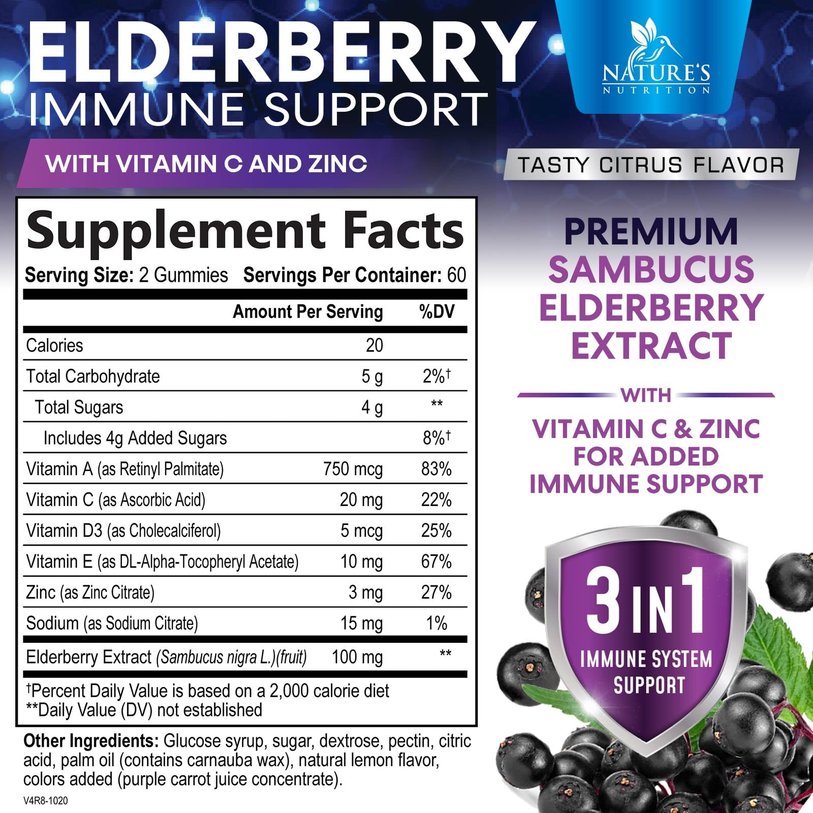 Foto 3 pulgar | Gomitas Nature's Nutrition Sambucus Elderberry Immune 120 Gomitas - Venta Internacional