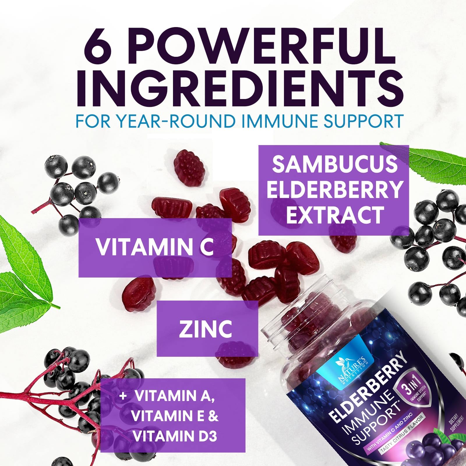 Foto 4 pulgar | Gomitas Nature's Nutrition Sambucus Elderberry Immune 120 Gomitas - Venta Internacional