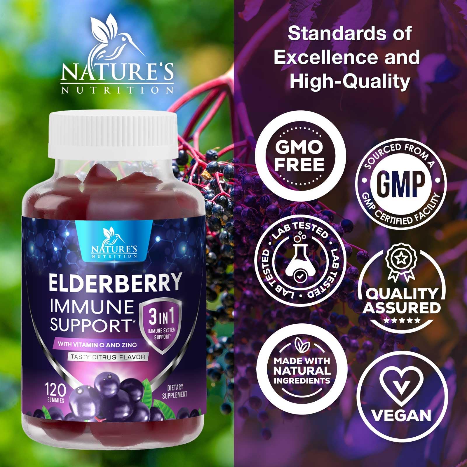 Foto 5 pulgar | Gomitas Nature's Nutrition Sambucus Elderberry Immune 120 Gomitas - Venta Internacional