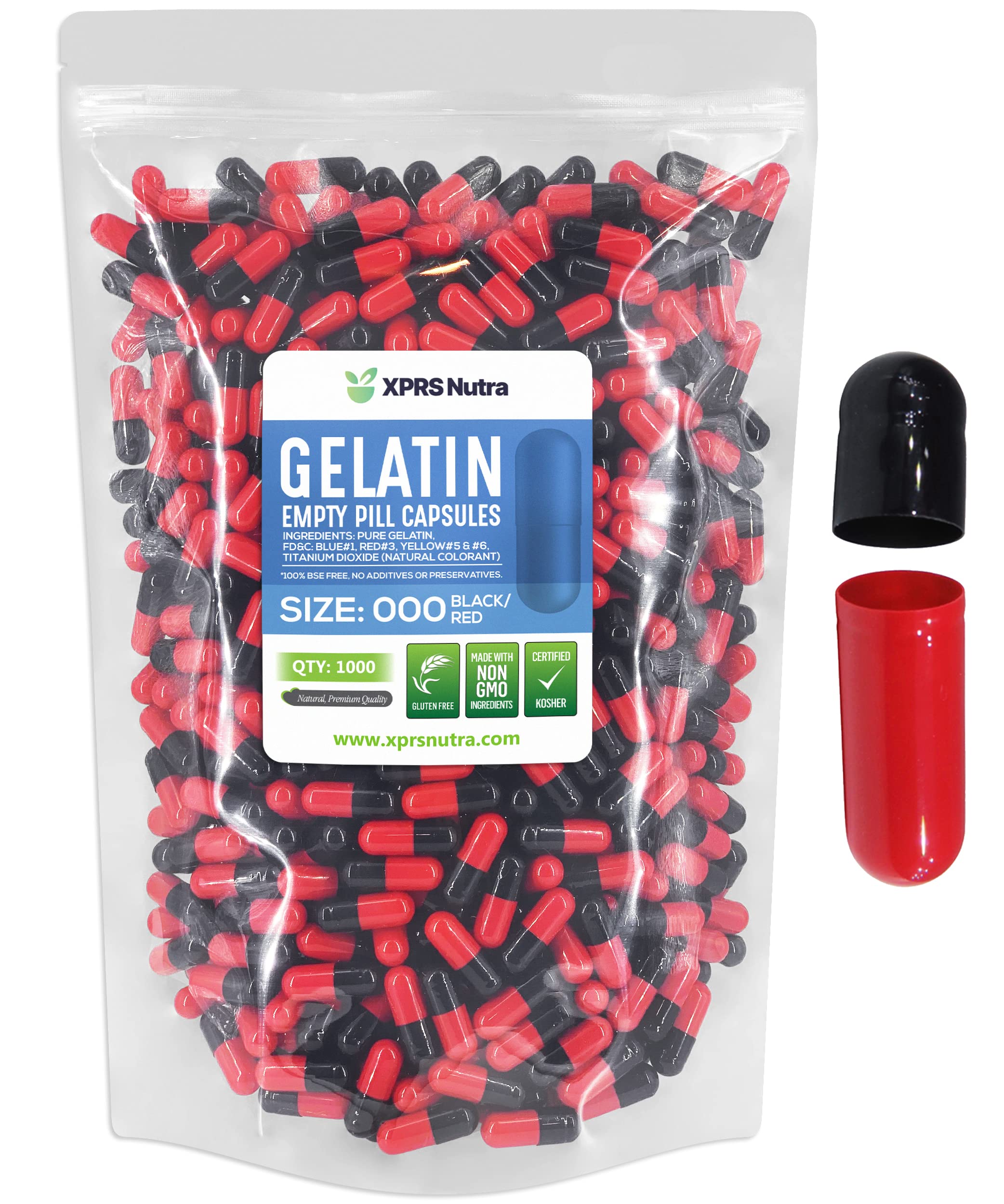 Foto 1 | Cápsulas Vacías Xprs Nutra, Tamaño 000, 1000 Unidades, Gelatina Roja Y Negra - Venta Internacional.