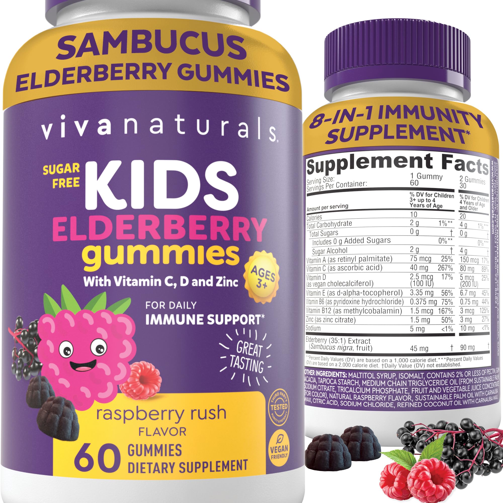 Foto 2 pulgar | Gomitas de Saúco Viva Naturals 8 En 1 Para Niños Sin Azúcar 60 Unidades - Venta Internacional