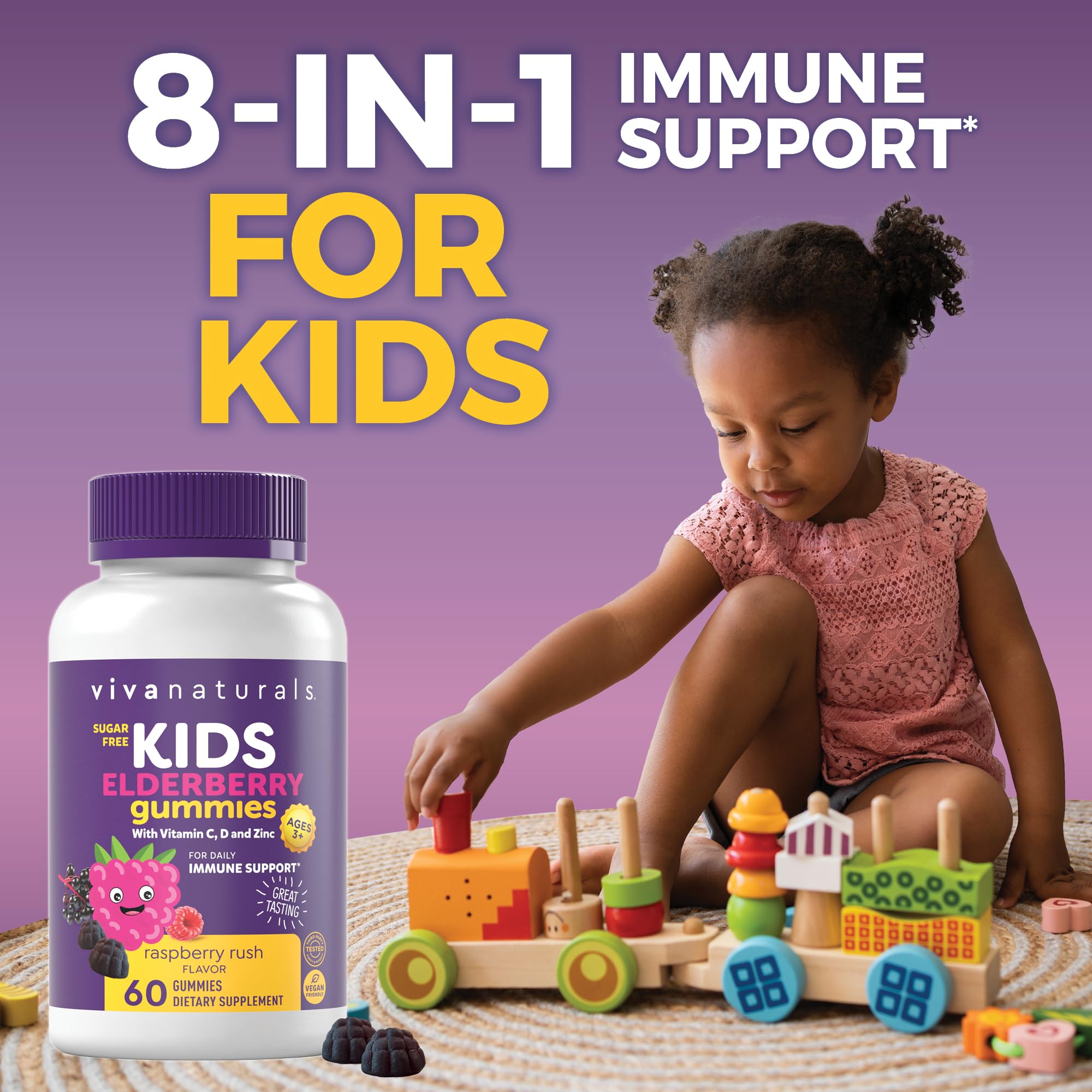 Foto 3 pulgar | Gomitas de Saúco Viva Naturals 8 En 1 Para Niños Sin Azúcar 60 Unidades - Venta Internacional