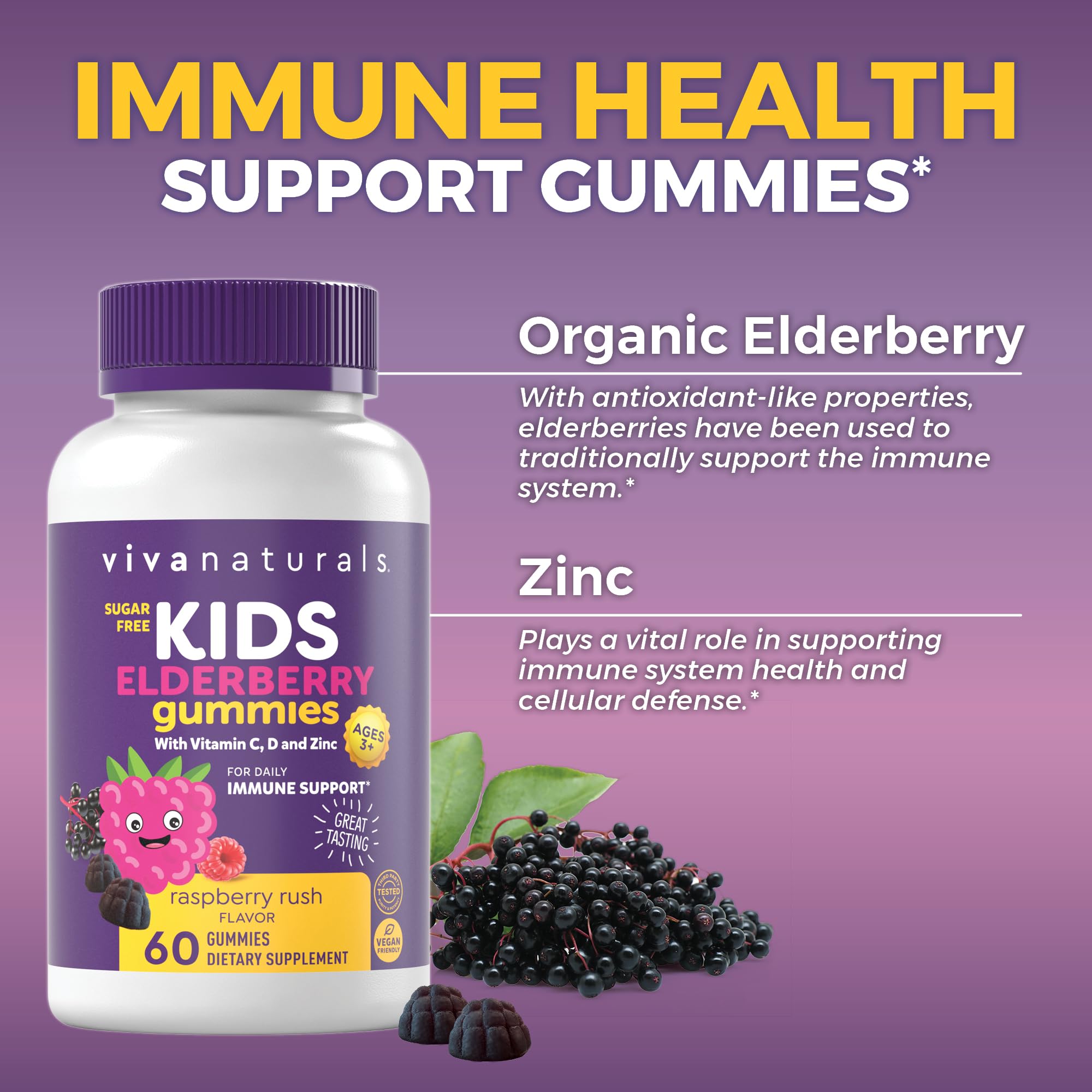 Foto 5 pulgar | Gomitas de Saúco Viva Naturals 8 En 1 Para Niños Sin Azúcar 60 Unidades - Venta Internacional