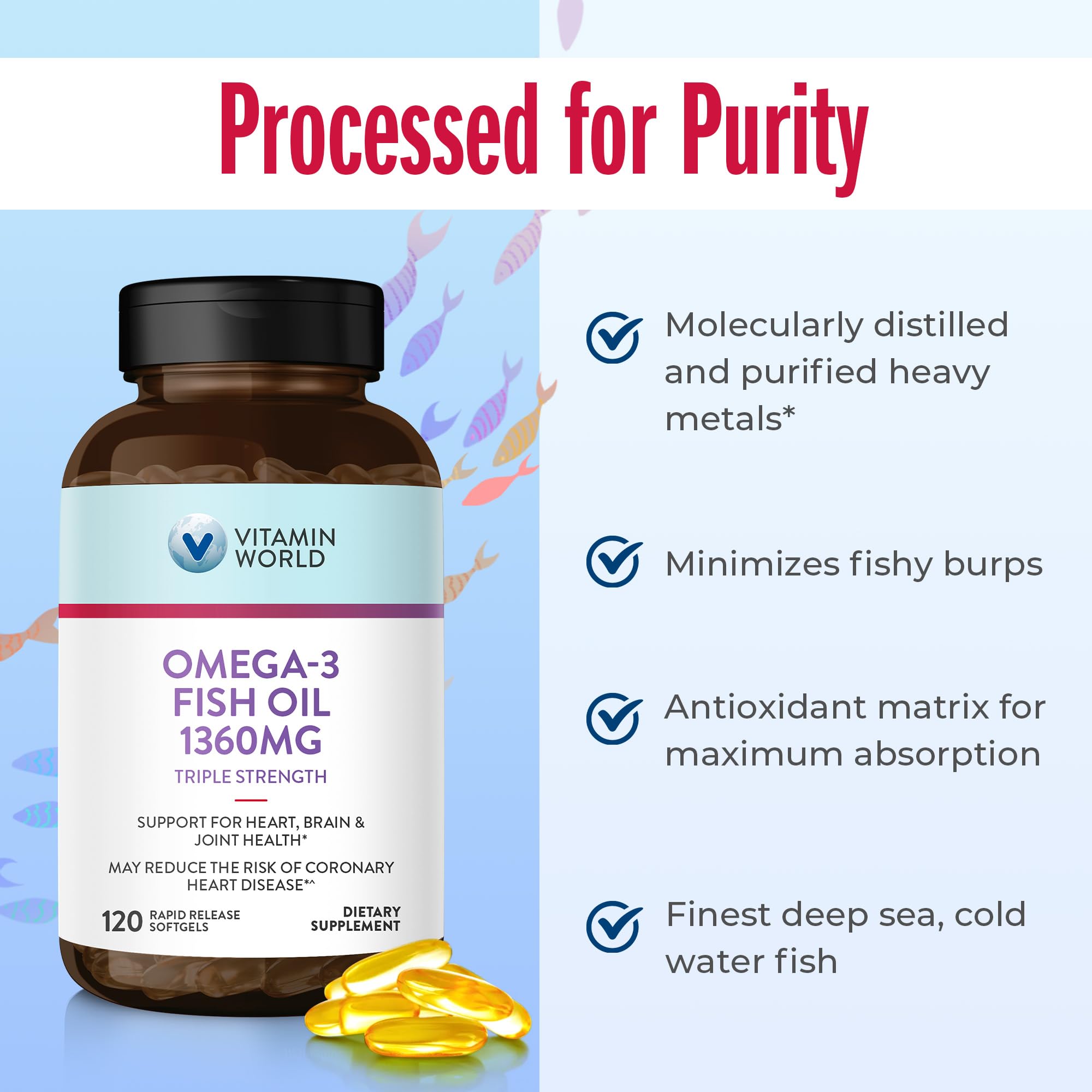 Foto 6 pulgar | Suplemento de Aceite de Pescado Omega 3 de Triple Potencia Vitamin World - Venta Internacional