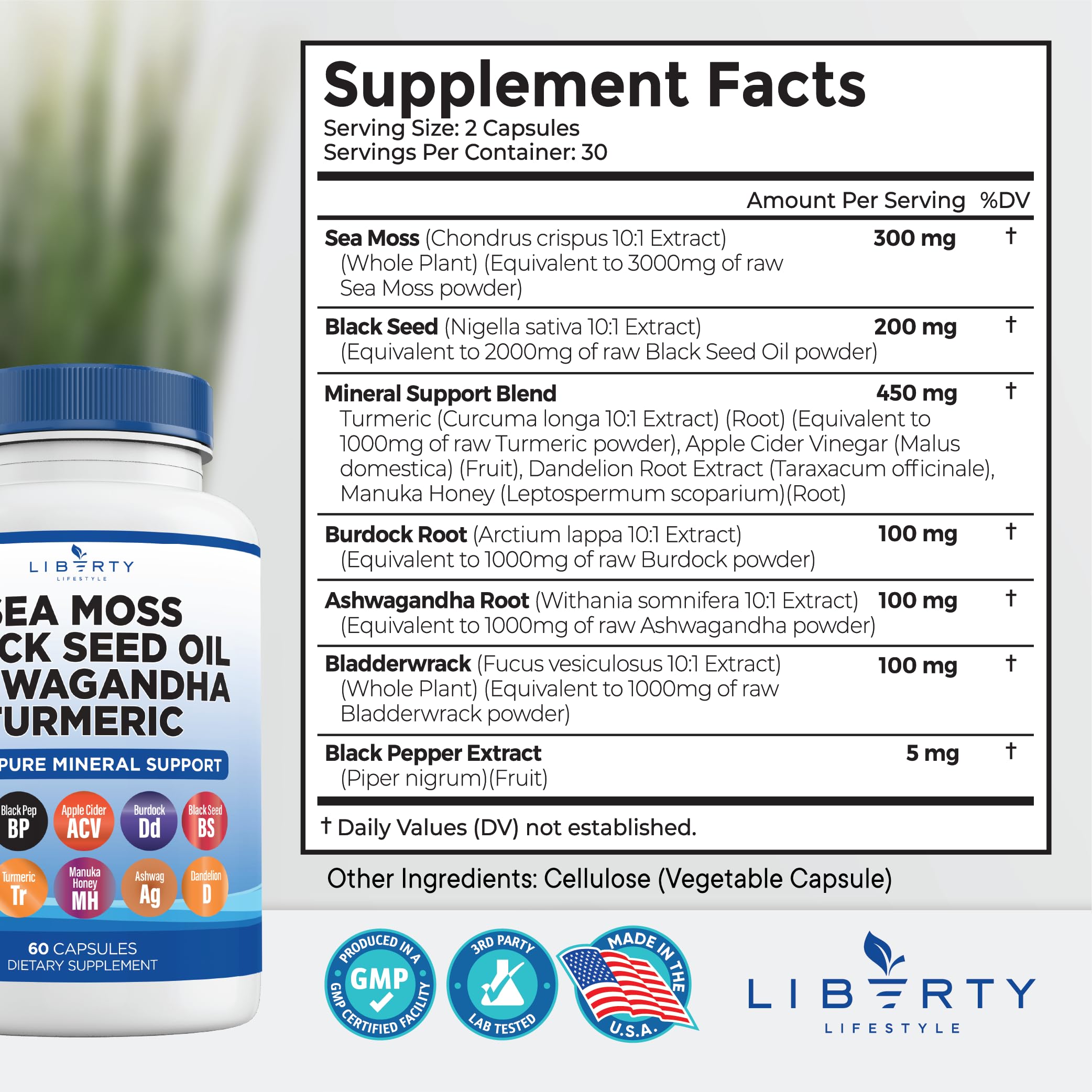 Foto 3 pulgar | Suplemento Liberty Lifestyle Sea Moss 3000 Mg De Aceite De Semillas Negras - Venta Internacional.