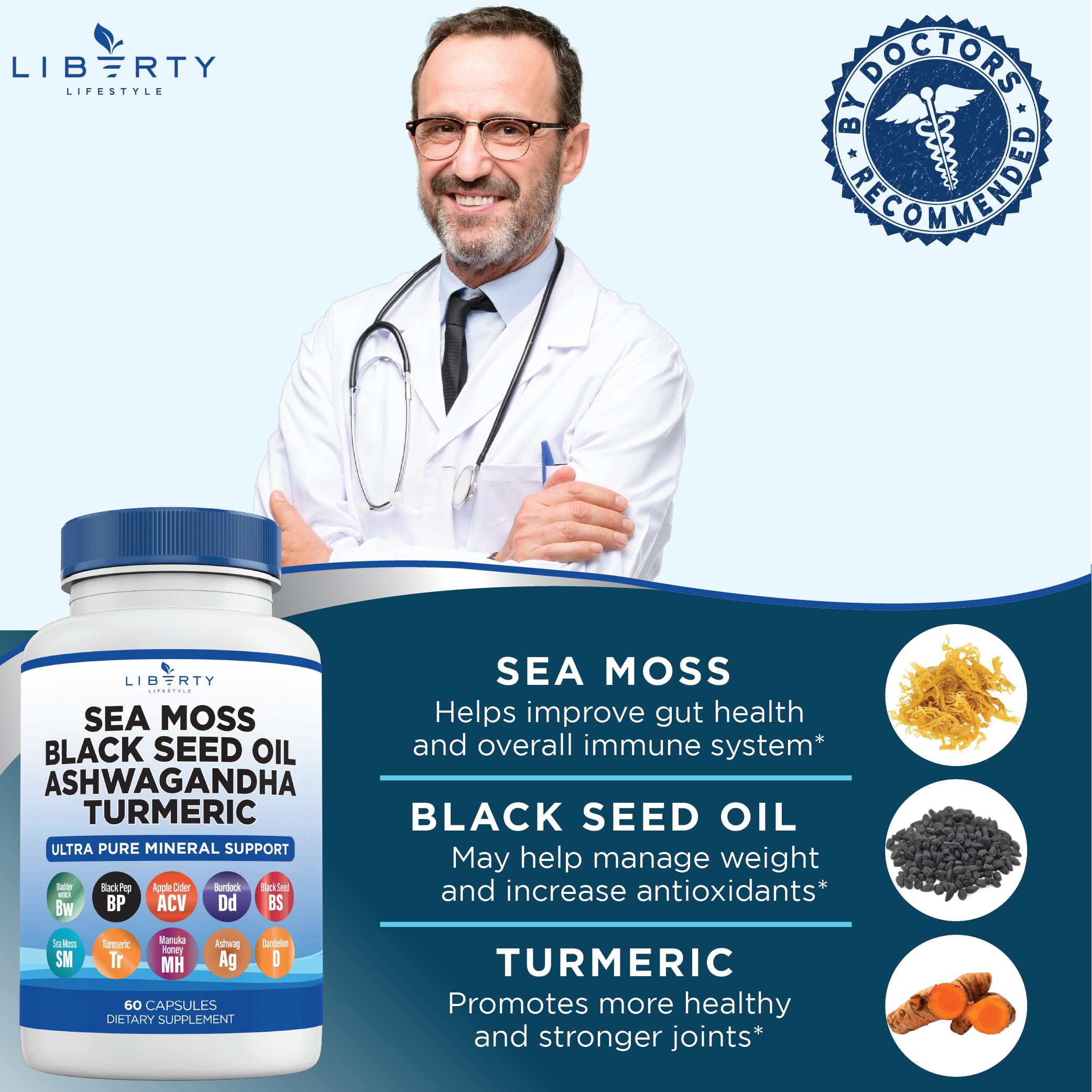 Foto 4 pulgar | Suplemento Liberty Lifestyle Sea Moss 3000 Mg De Aceite De Semillas Negras - Venta Internacional.