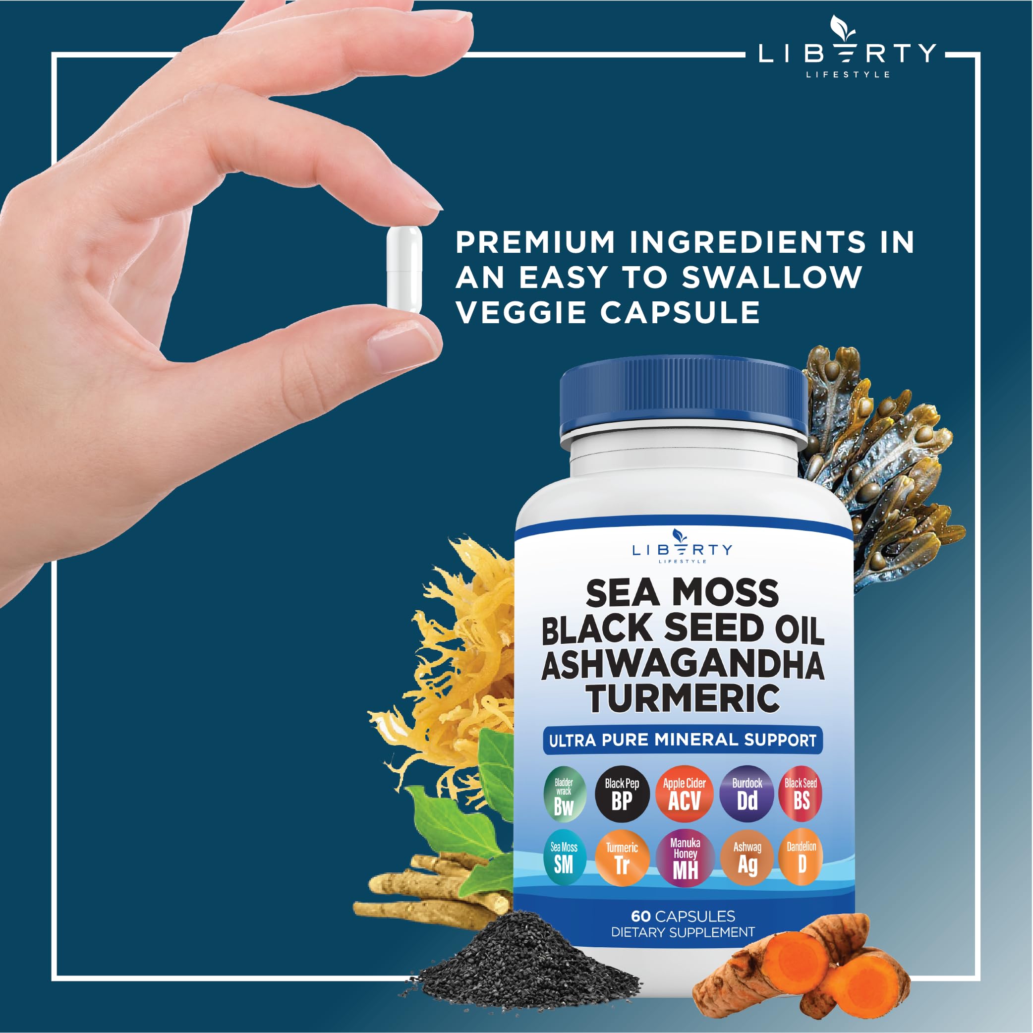 Foto 7 pulgar | Suplemento Liberty Lifestyle Sea Moss 3000 Mg De Aceite De Semillas Negras - Venta Internacional.