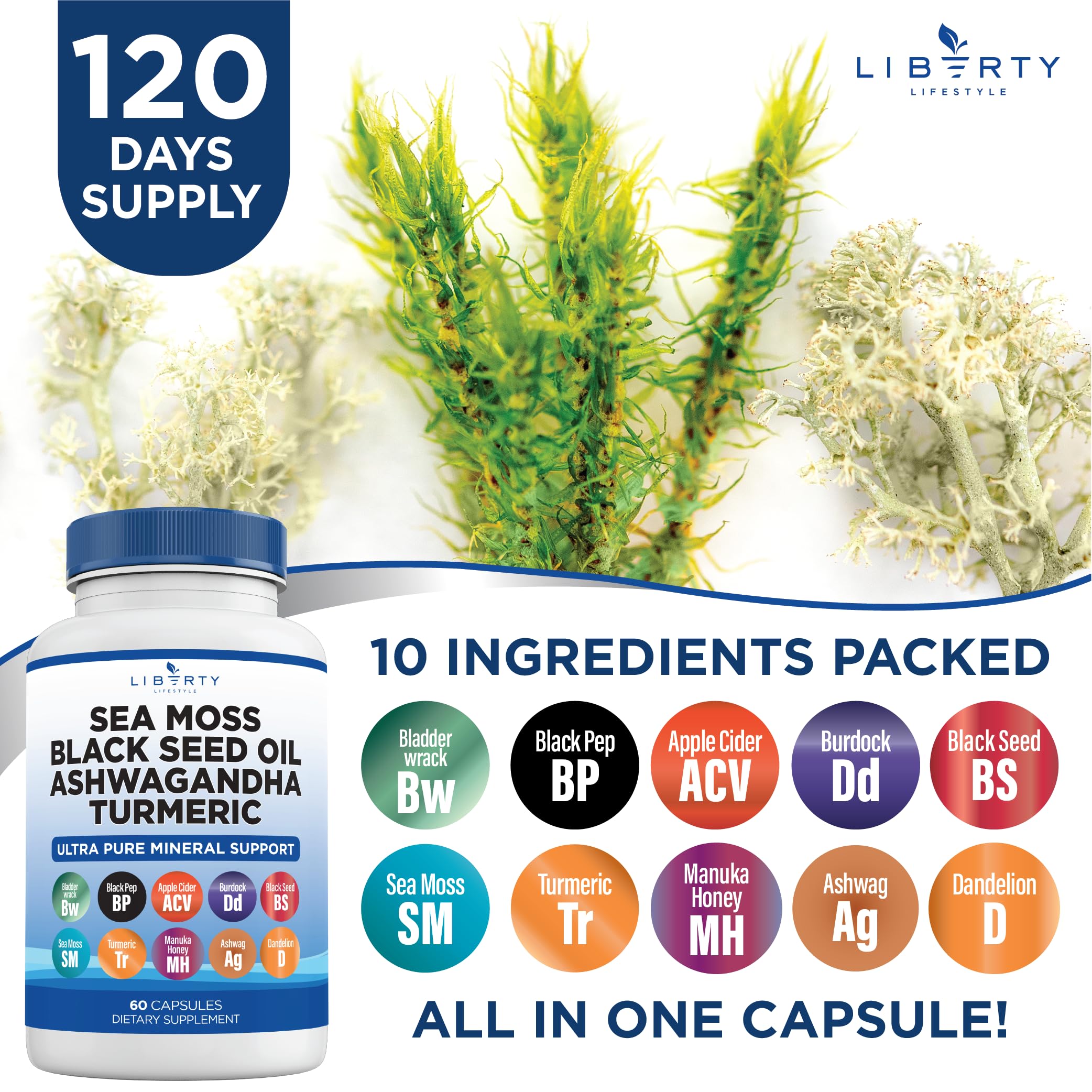 Foto 8 pulgar | Suplemento Liberty Lifestyle Sea Moss 3000 Mg De Aceite De Semillas Negras - Venta Internacional.