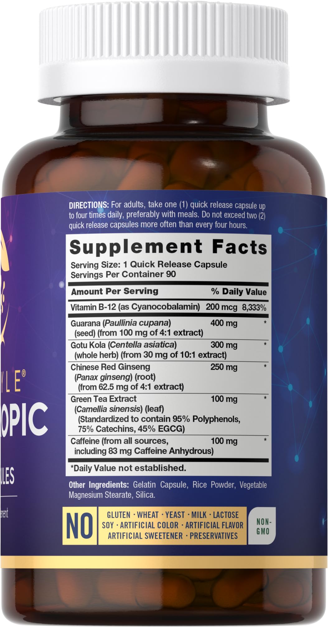 Foto 3 pulgar | Suplemento Carlyle Nootrópico 90 Cápsulas Con Vitamina B12, Guaraná Y Más - Venta Internacional.