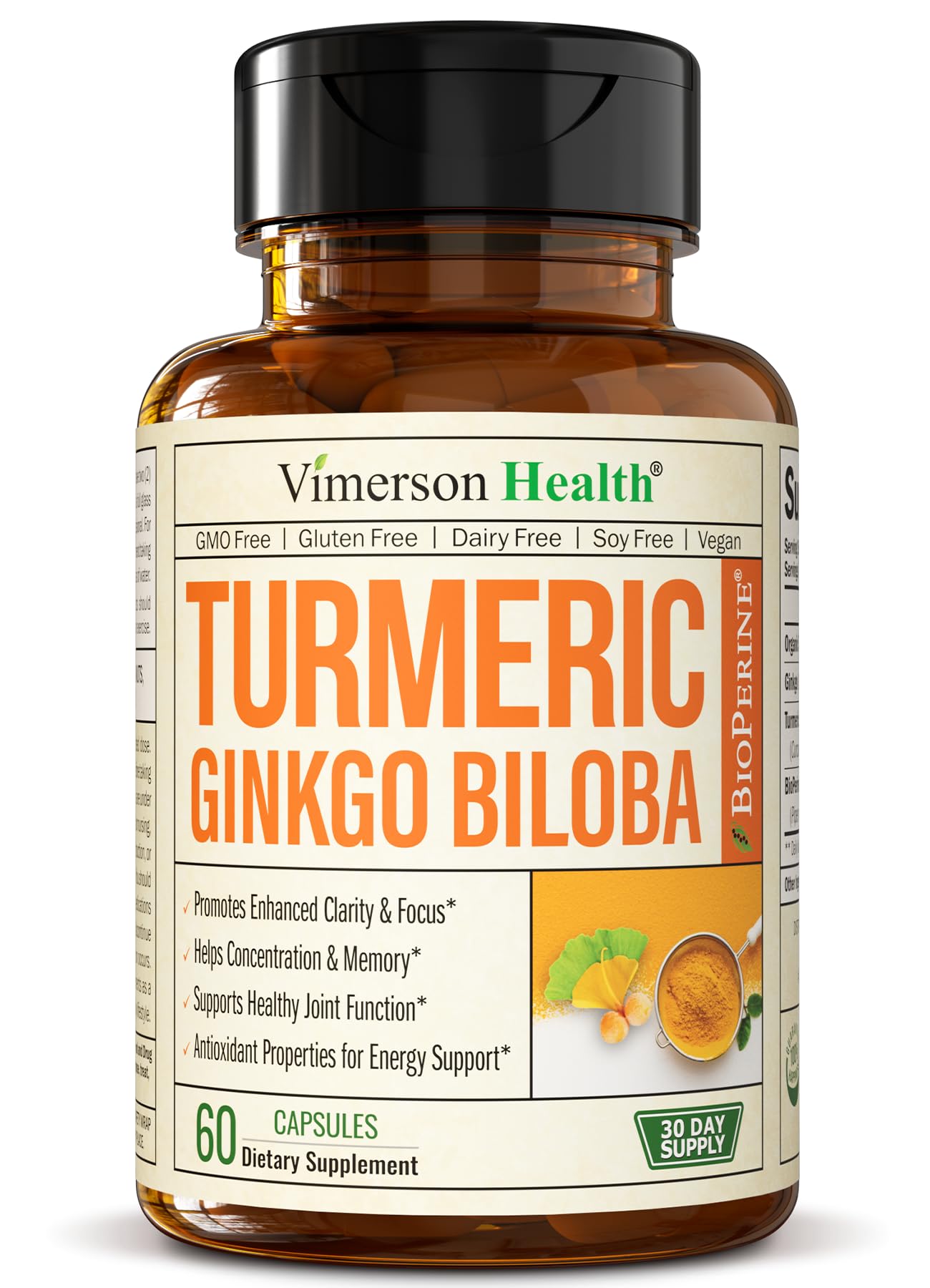 Suplementos Vimerson Health, Cúrcuma, Curcumina Y Ginkgo, 60 Cápsulas - Venta Internacional.