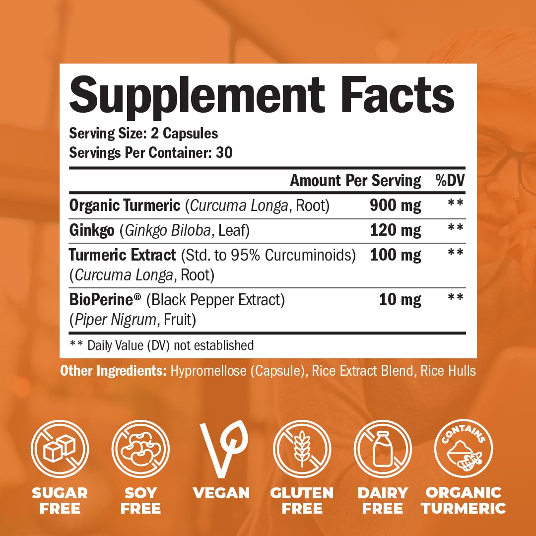 Foto 4 pulgar | Suplementos Vimerson Health, Cúrcuma, Curcumina Y Ginkgo, 60 Cápsulas - Venta Internacional.