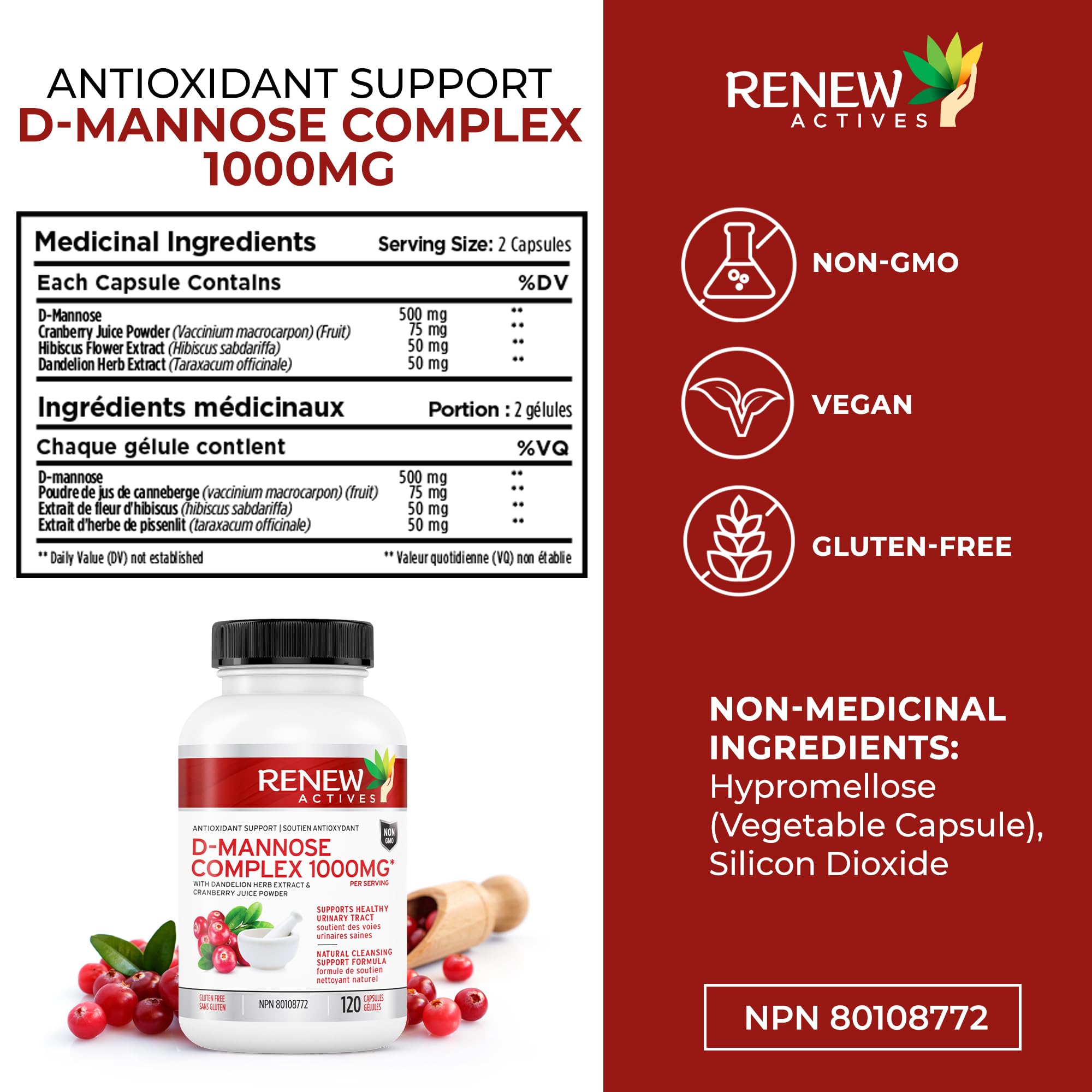 Foto 5 pulgar | Cápsulas Supplement Renew Actives De D-manosa Y Arándano Rojo De 1000 Mg - Venta Internacional.